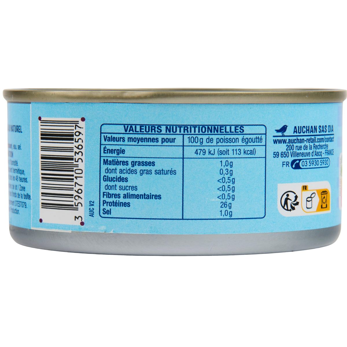 AUCHAN CULTIVONS LE BON Thon en morceaux au naturel 112g