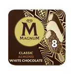 MAGNUM Bâtonnet glacé classique amandes et chocolat blanc 8 pièces 572g