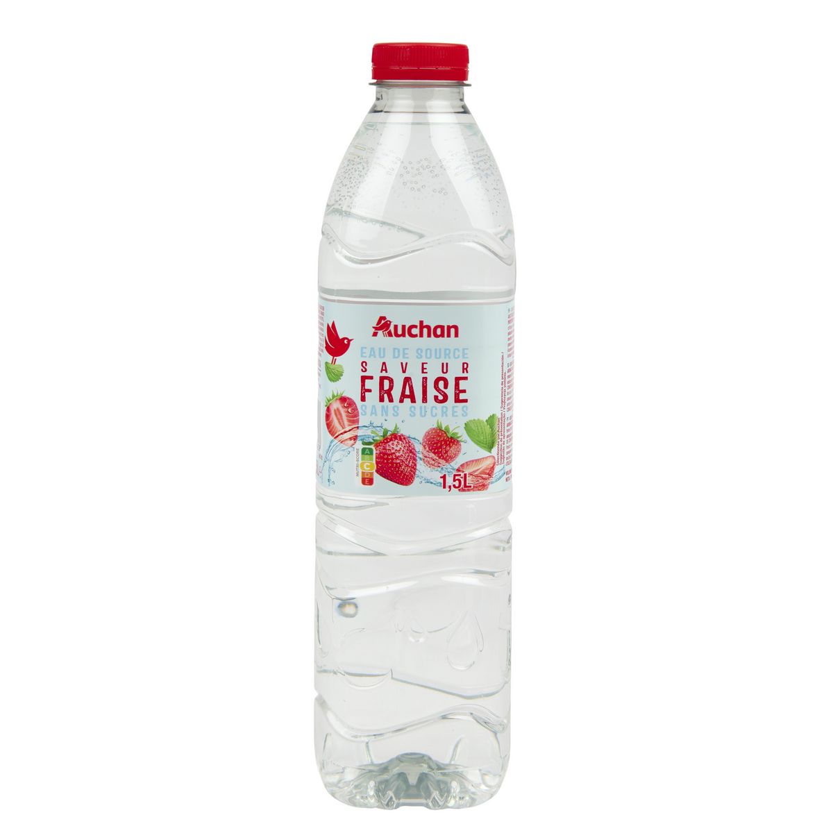 AUCHAN Eau de source aromatisée fraise sans sucres 1.5l