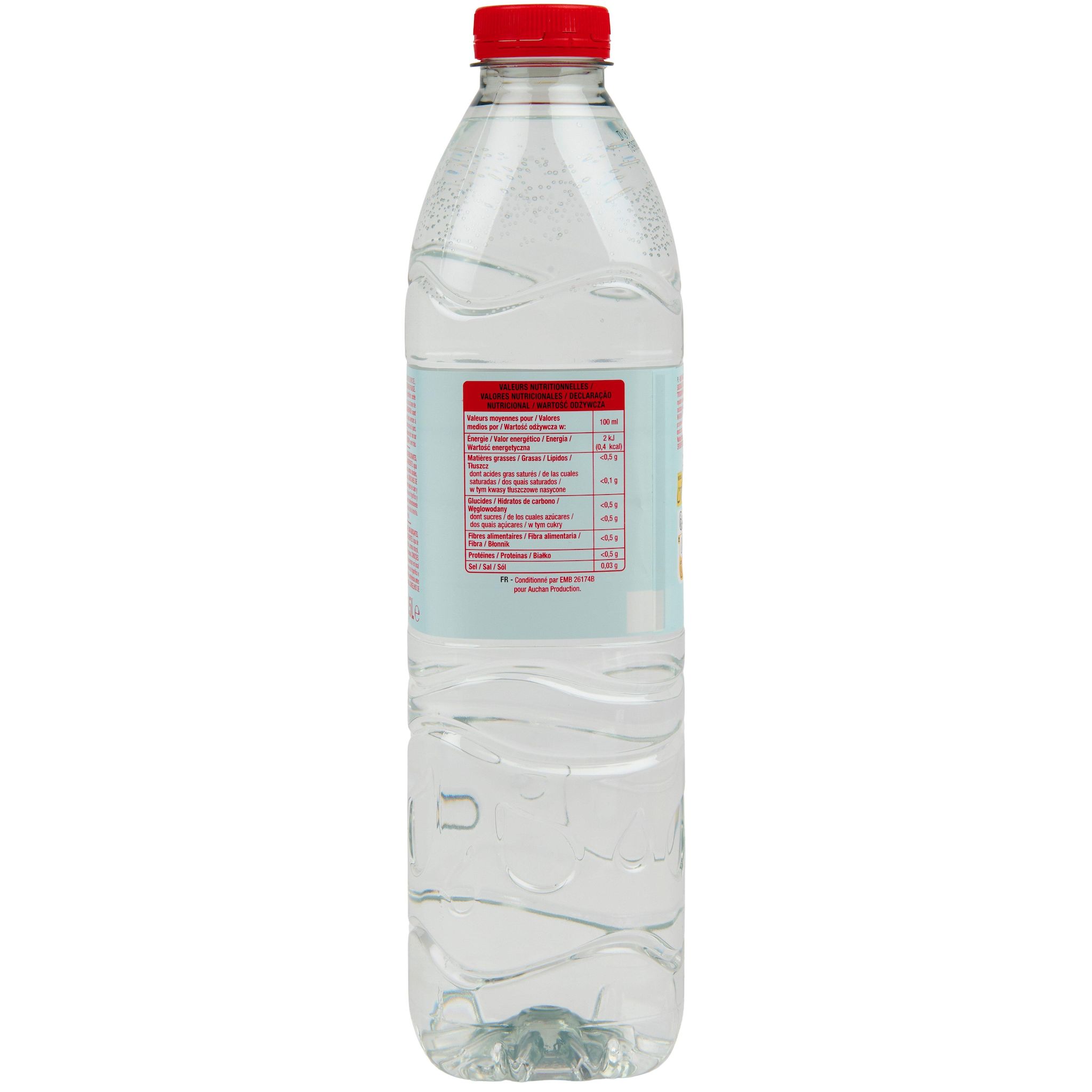 Voir la diapositive 3 : AUCHAN Eau de source aromatisée fraise sans sucres 1.5l