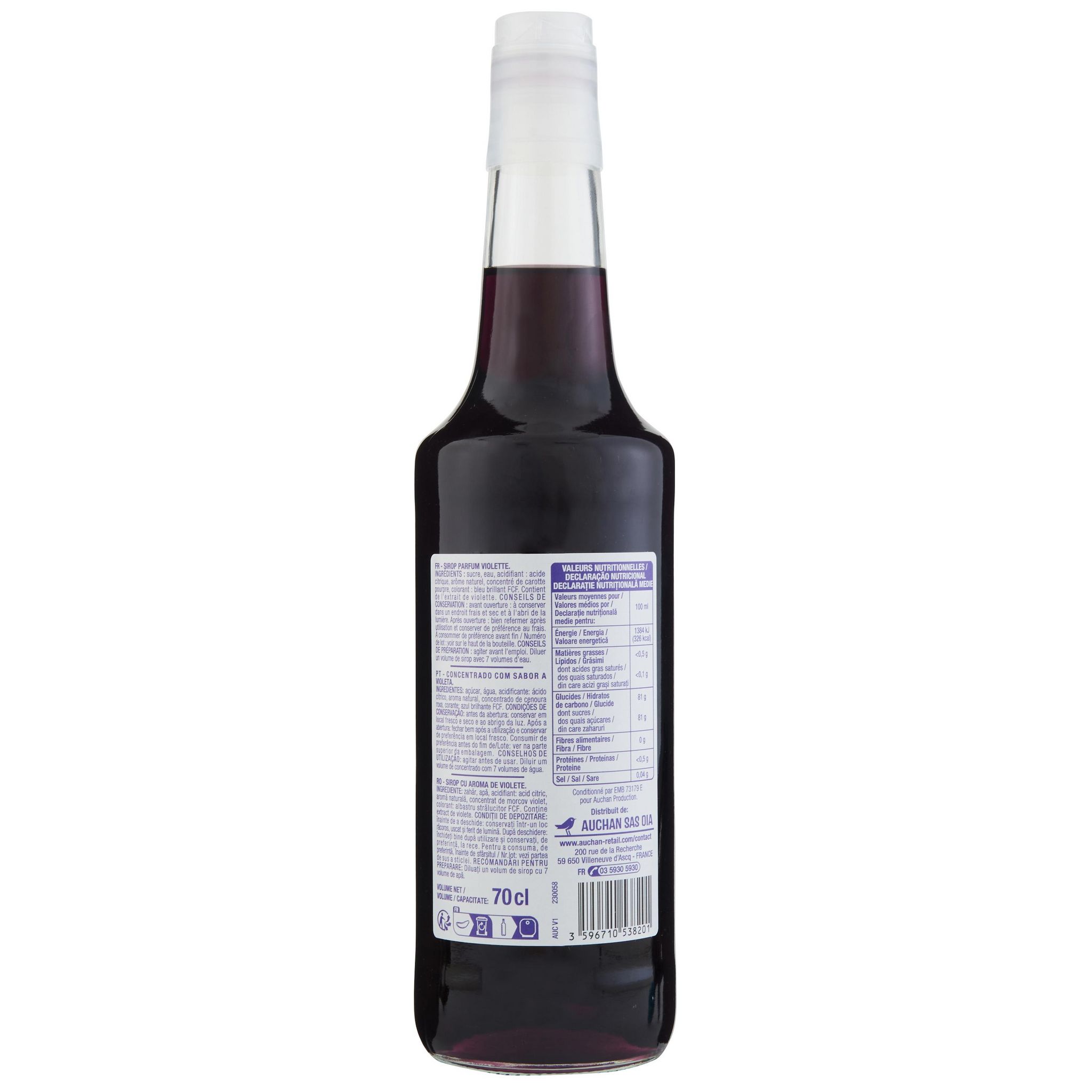 Voir la diapositive 3 : AUCHAN Sirop de violette 70cl