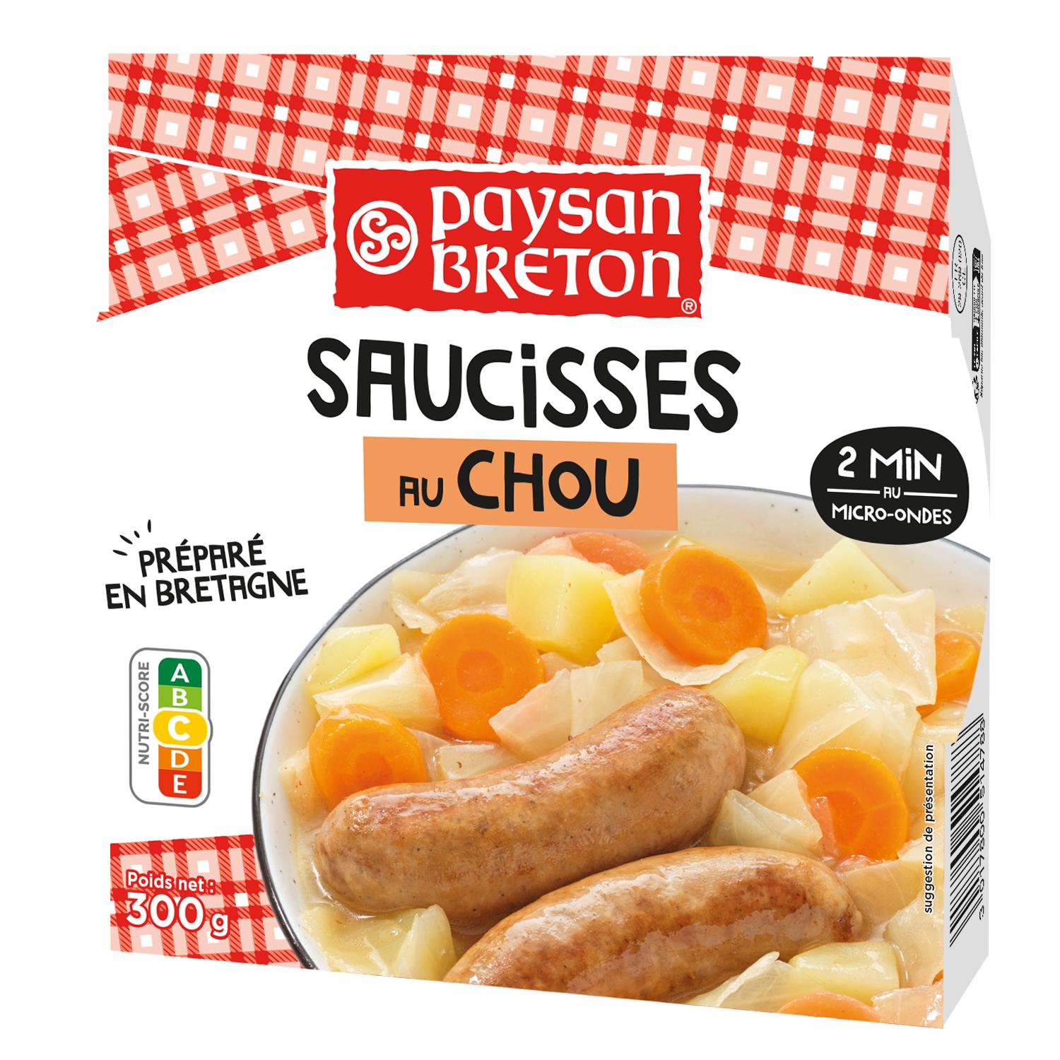 PAYSAN BRETON Saucisses au chou barquette 2min au micro-ondes 1 portion 300g