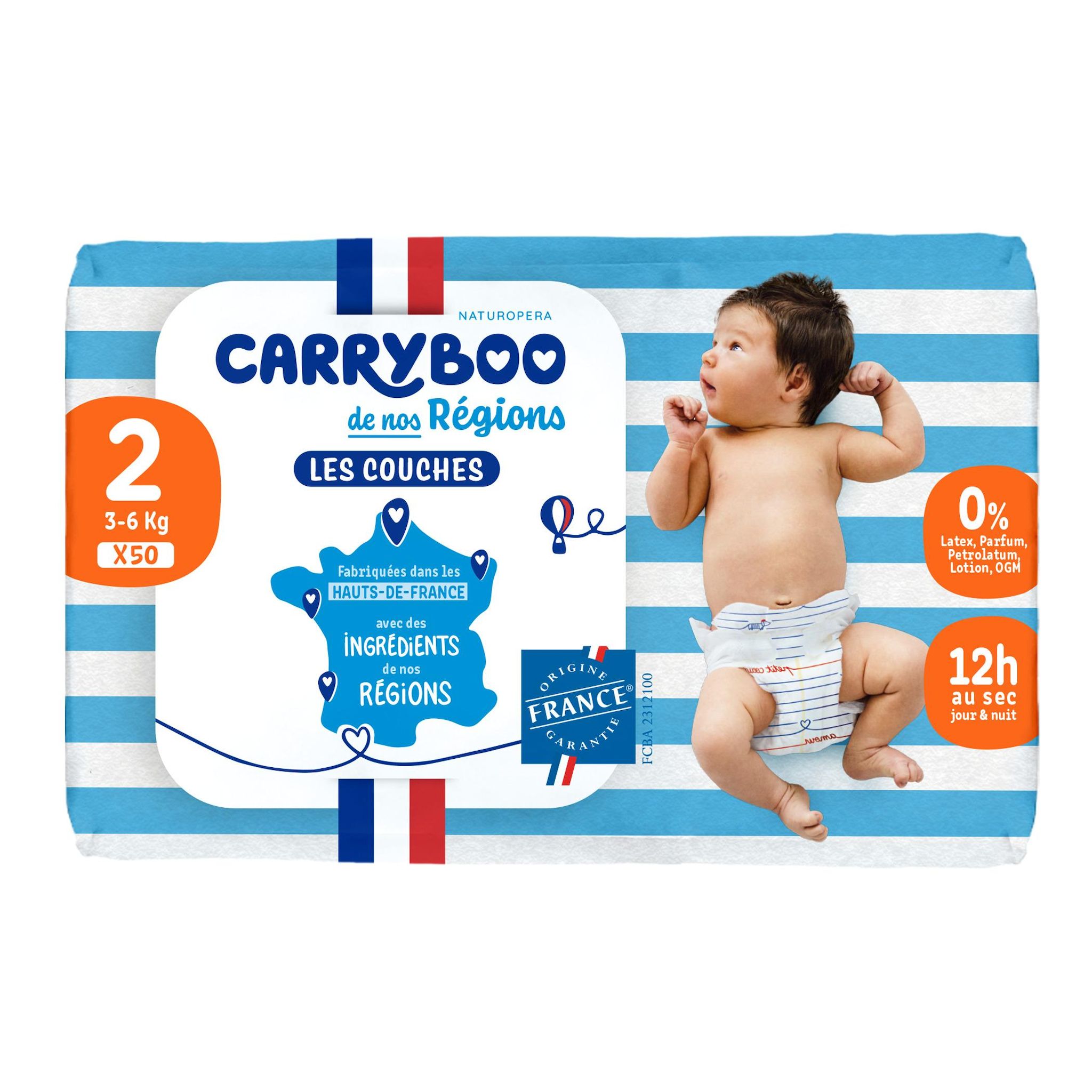 CARRYBOO Couches de nos régions taille 2 (3-6KG) 50 couches
