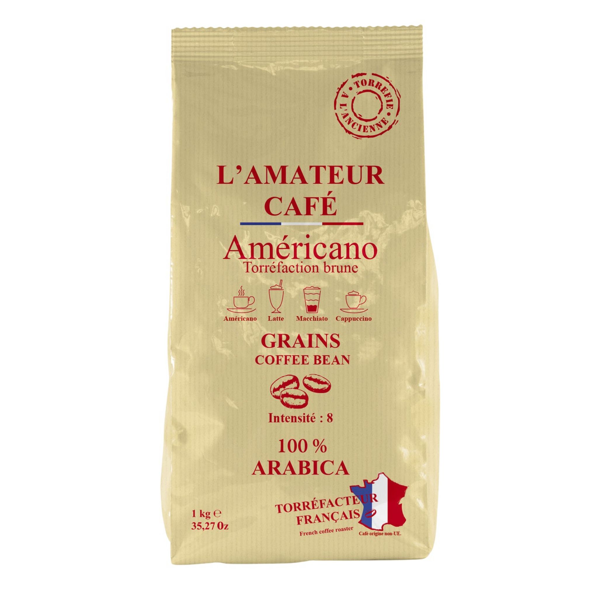 LE TEMPS DES CERISES Café en grains L'Amateur Américano intensité 8 1kg