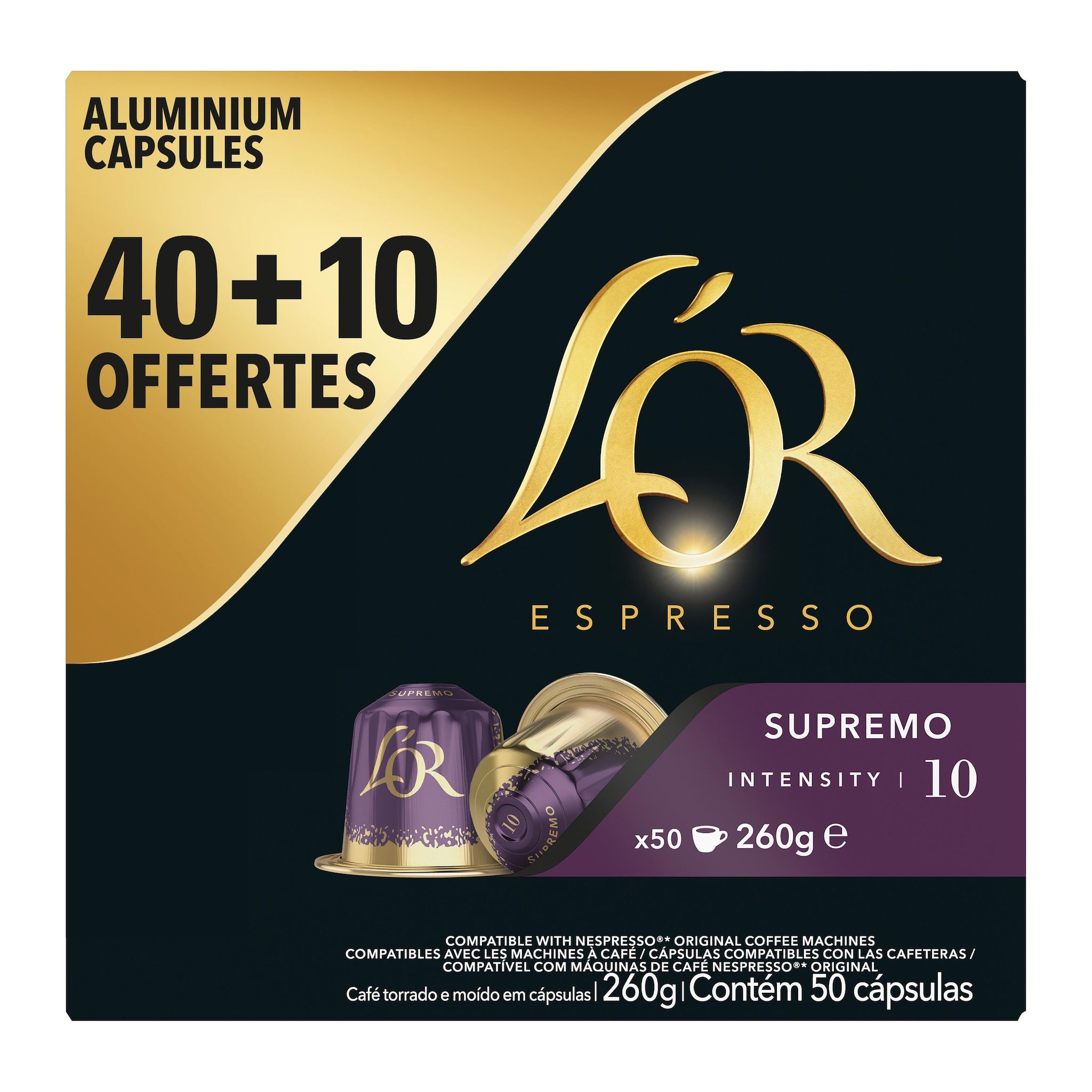 L'OR ESPRESSO Capsules de café supremo intensité 10 40+10 capsules offertes 260g