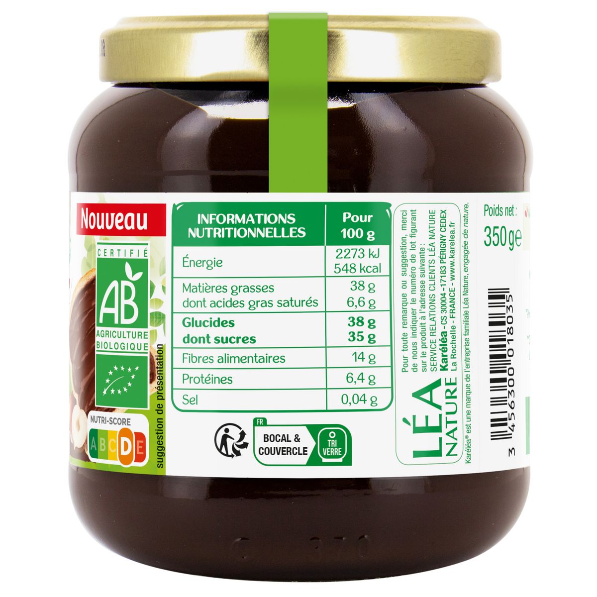 KARELEA Pâte à tartiner au cacao goût noisette bio sans huile de palme 350g