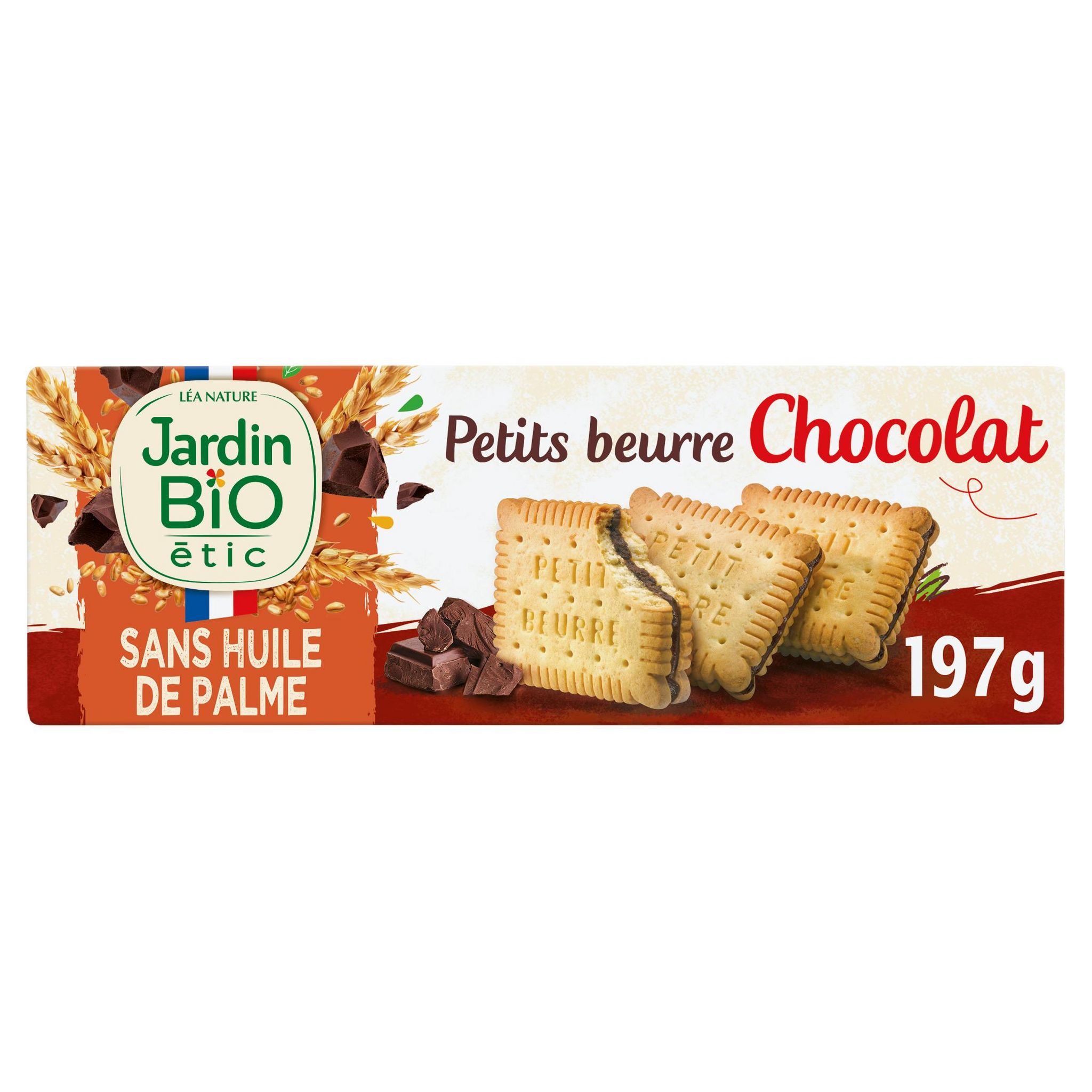 Voir la diapositive 2 : JARDIN BIO ETIC Double petits beurre fourrés au chocolat bio 197g