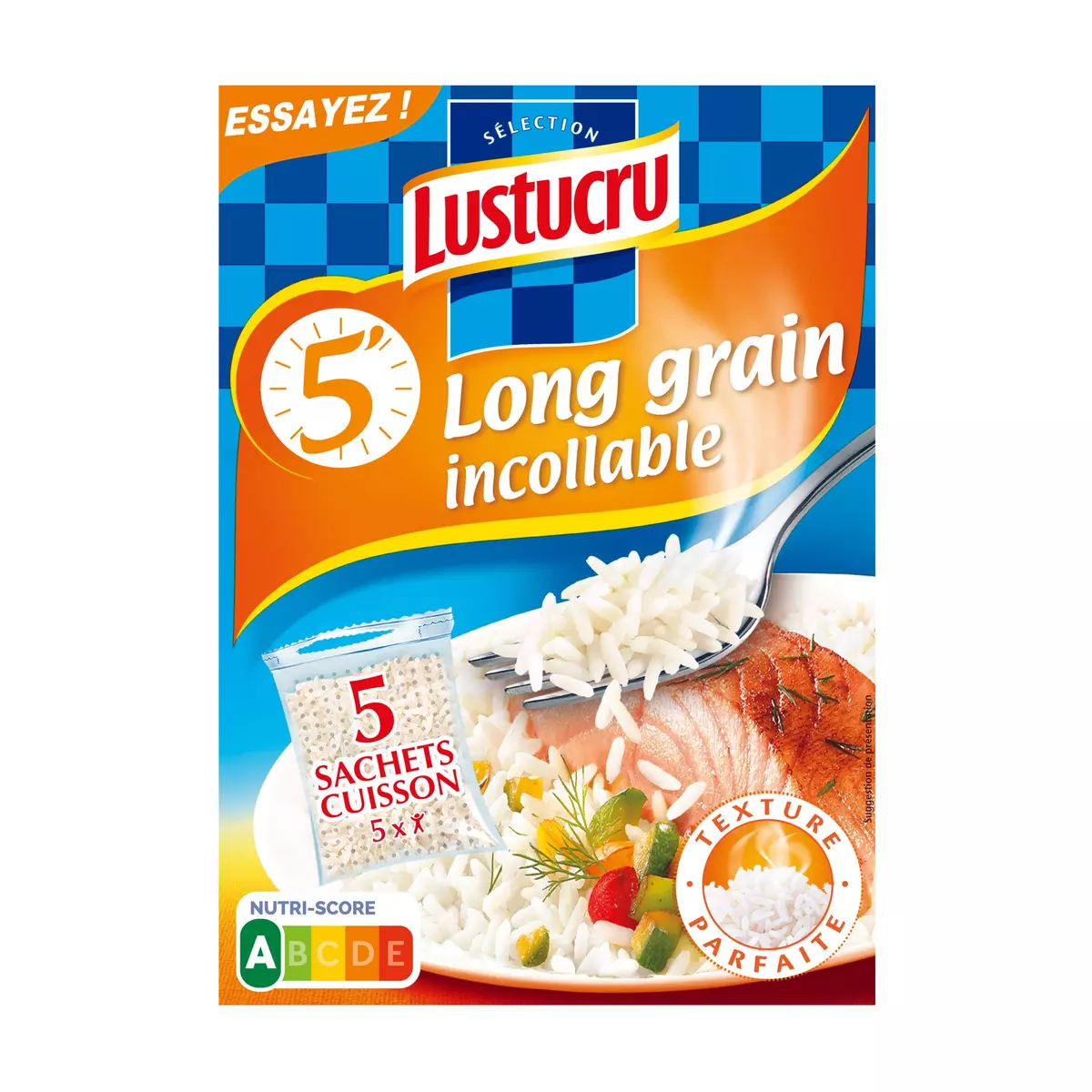 LUSTUCRU Riz long grain incollable sachets cuisson rapide 5 x 5 portions 450g