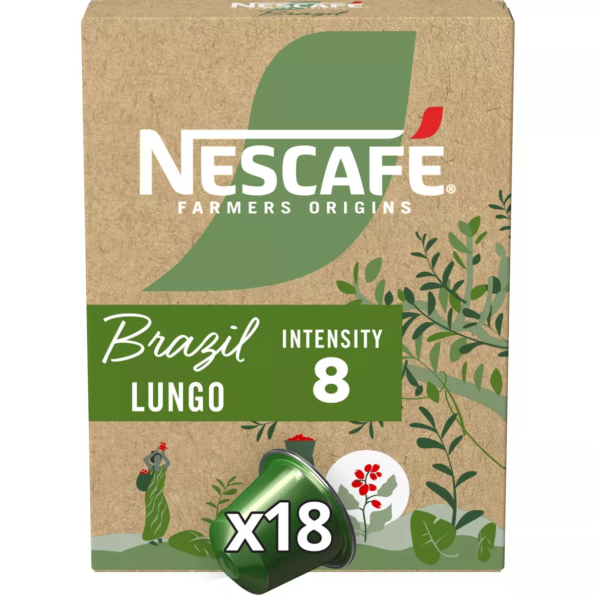 NESCAFE Capsules de café Lungo Farmers Origins Brazil intensité 8 compatibles Nespresso 18 capsules 79g