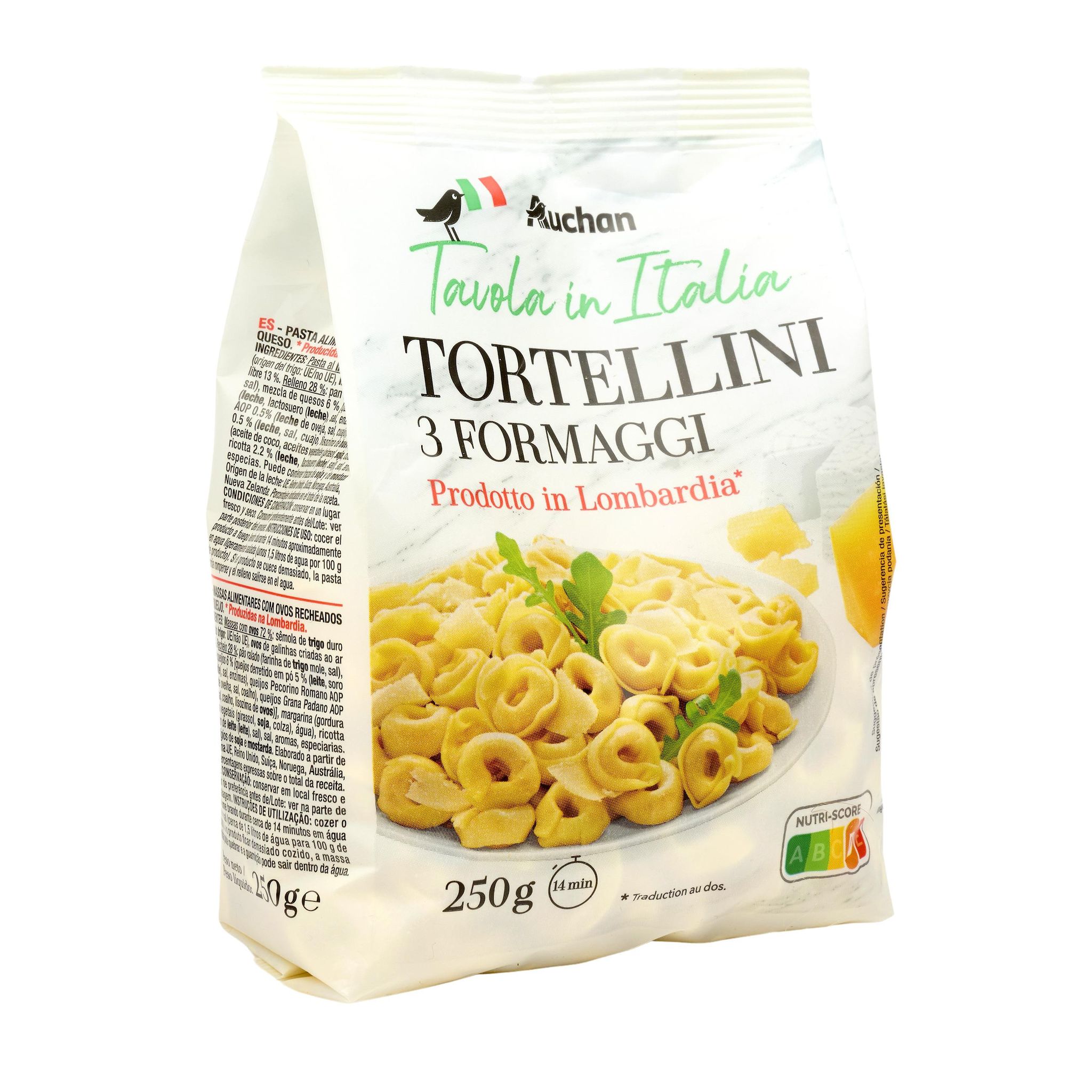 Voir la diapositive 4 : AUCHAN TAVOLA IN ITALIA Pâtes Tortellini 3 fromages 250g