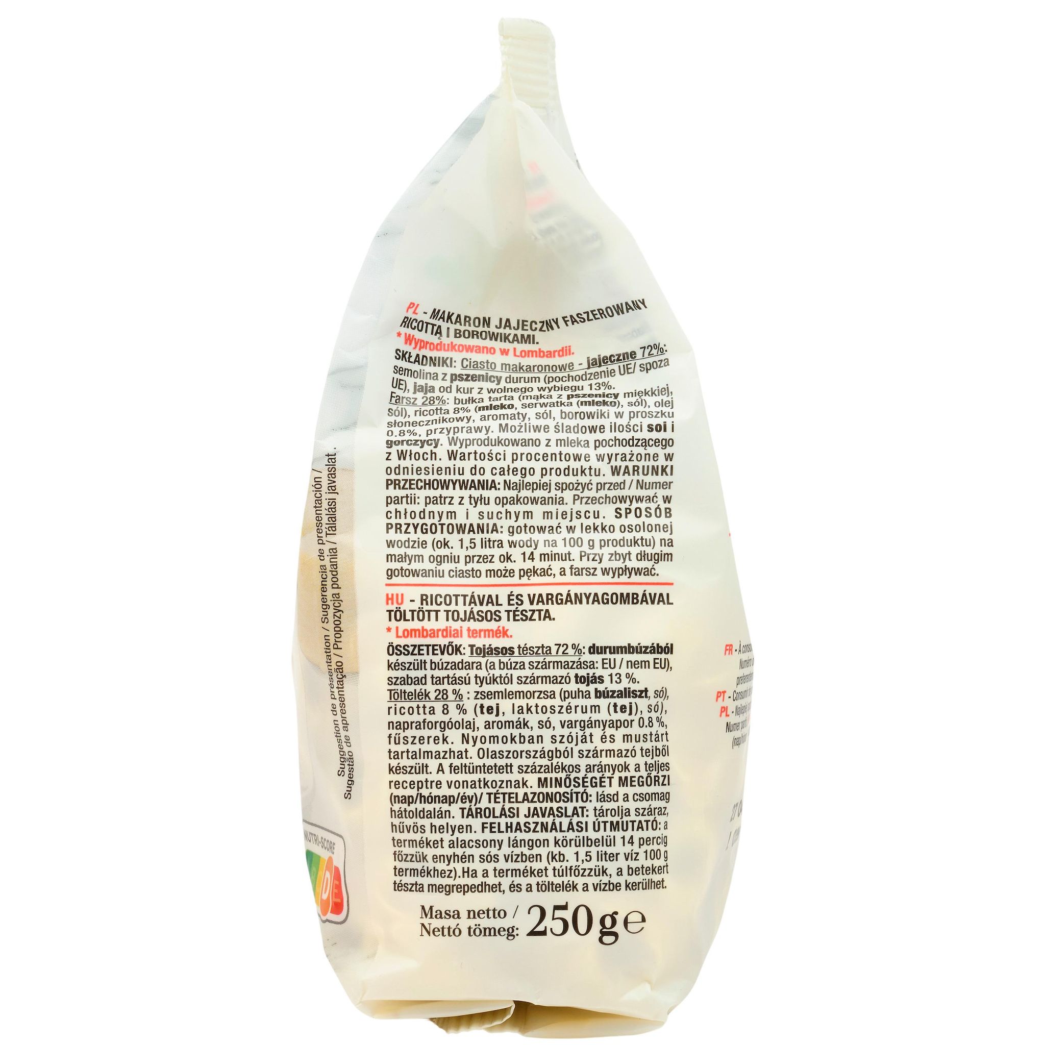 Voir la diapositive 3 : AUCHAN TAVOLA IN ITALIA Pâtes Tortellini ricotta funghi 250g