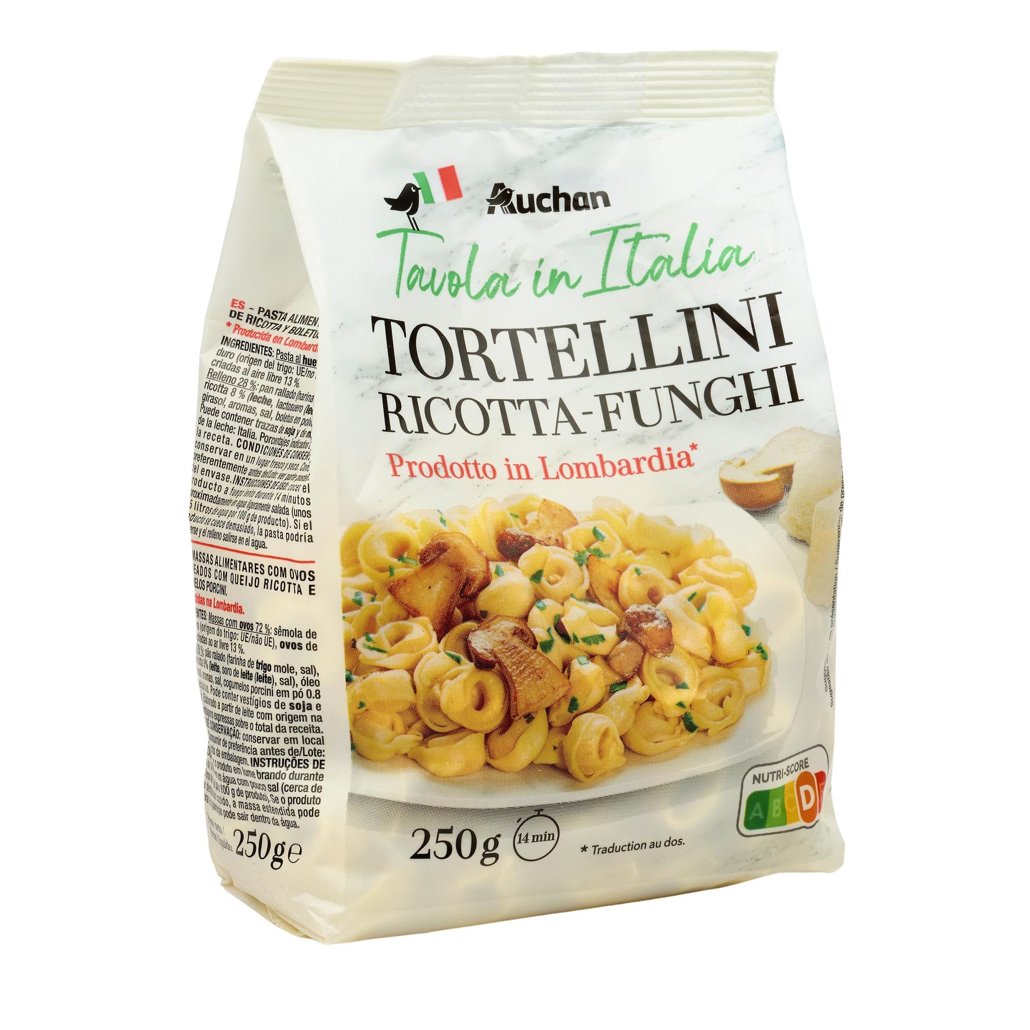 Voir la diapositive 4 : AUCHAN TAVOLA IN ITALIA Pâtes Tortellini ricotta funghi 250g