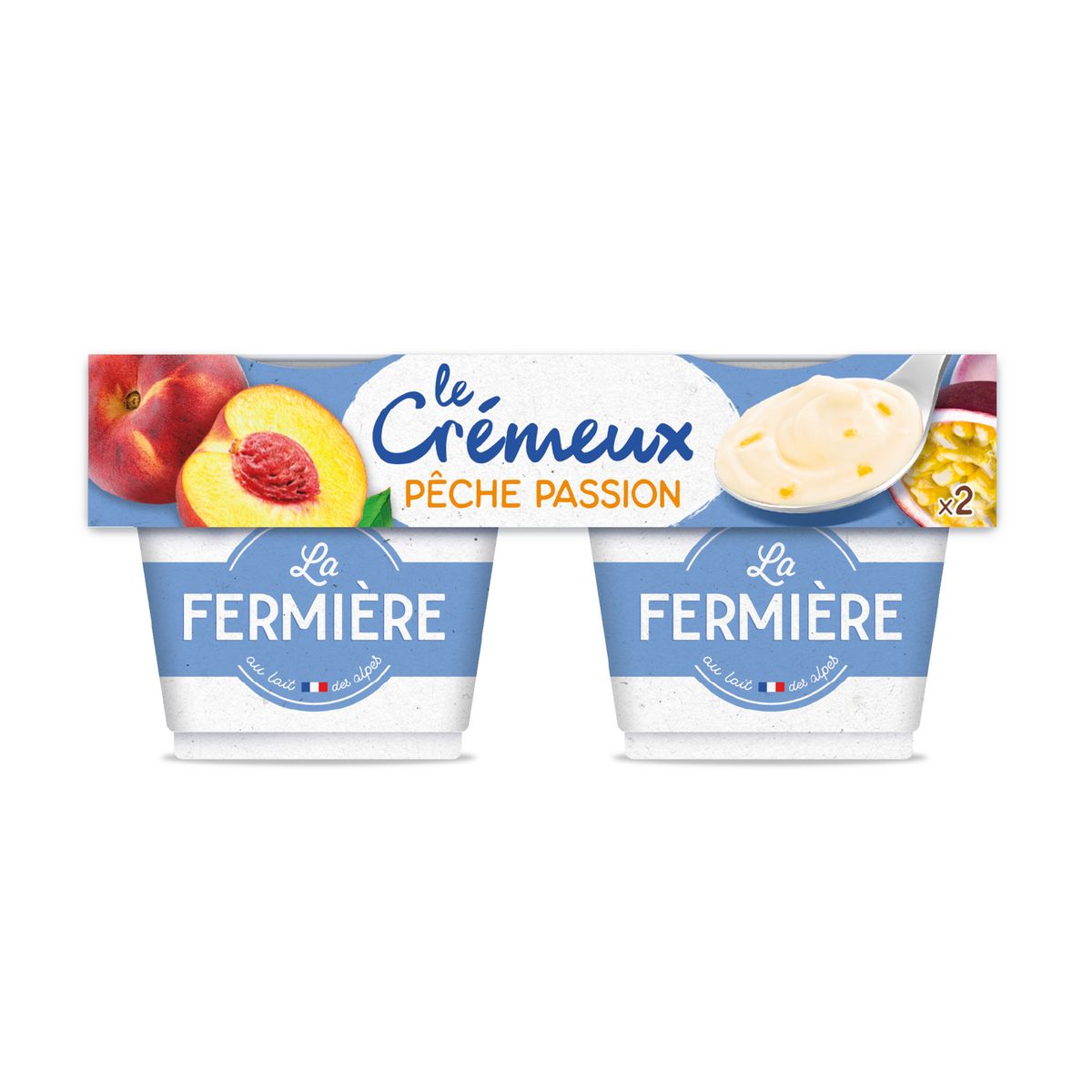 LA FERMIERE Le Crémeux - Yaourt saveur pêche passion avec morceaux 2x120g