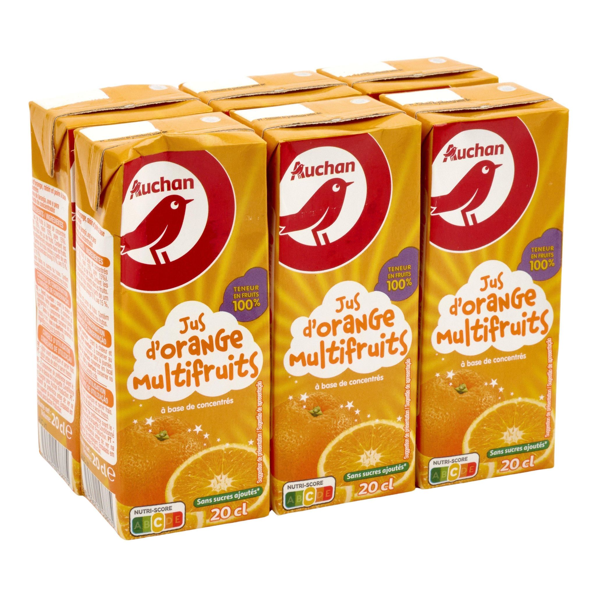 Voir la diapositive 3 : AUCHAN Jus d'orange multifruits en briquettes 6x20cl