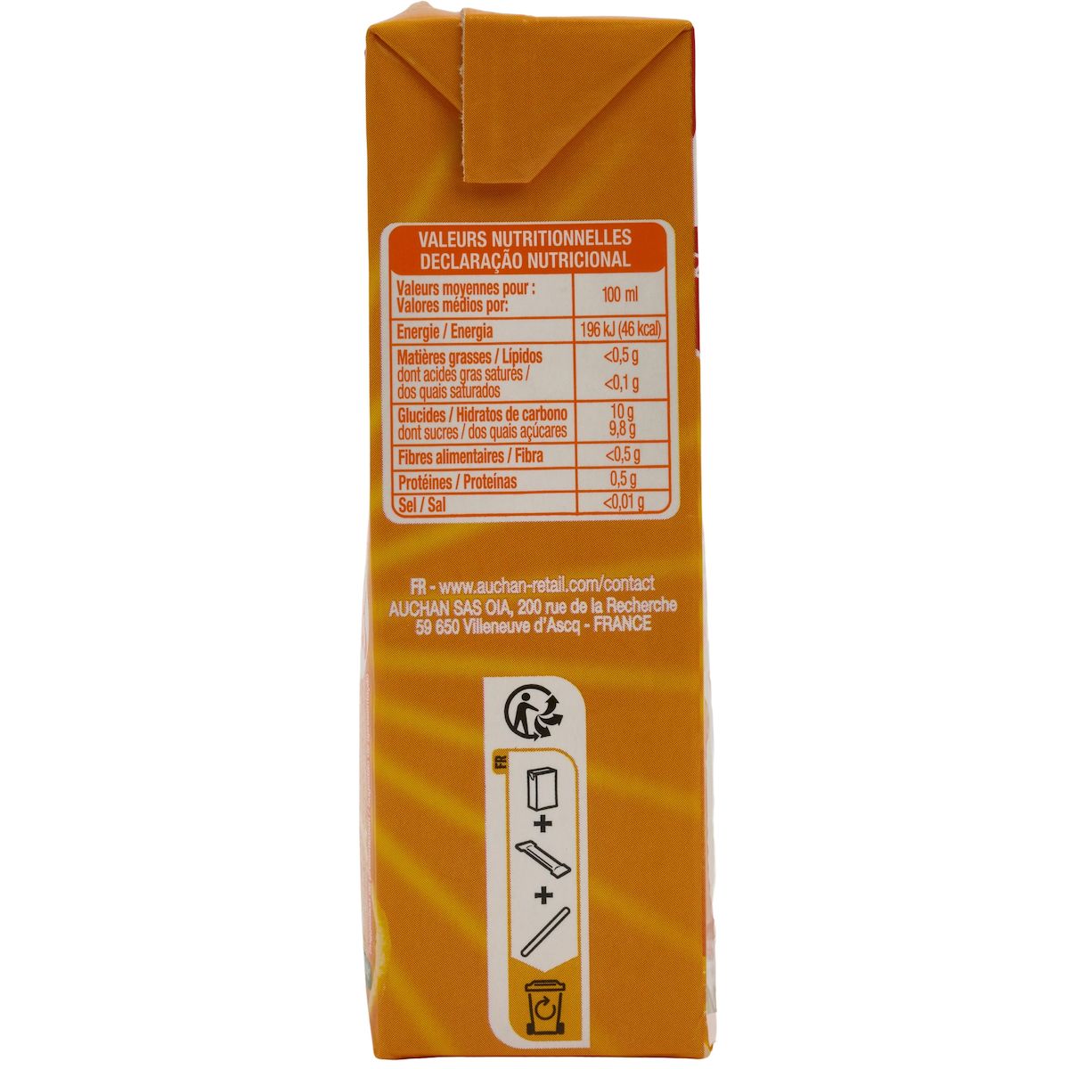 AUCHAN Jus d'orange multifruits en briquettes 6x20cl