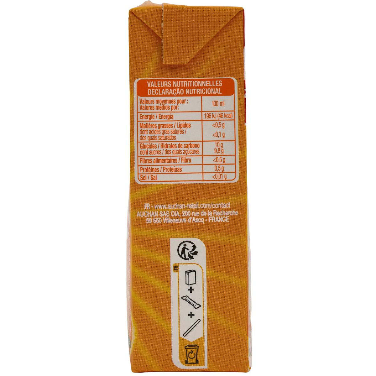 AUCHAN Jus d'orange multifruits en briquettes 6x20cl