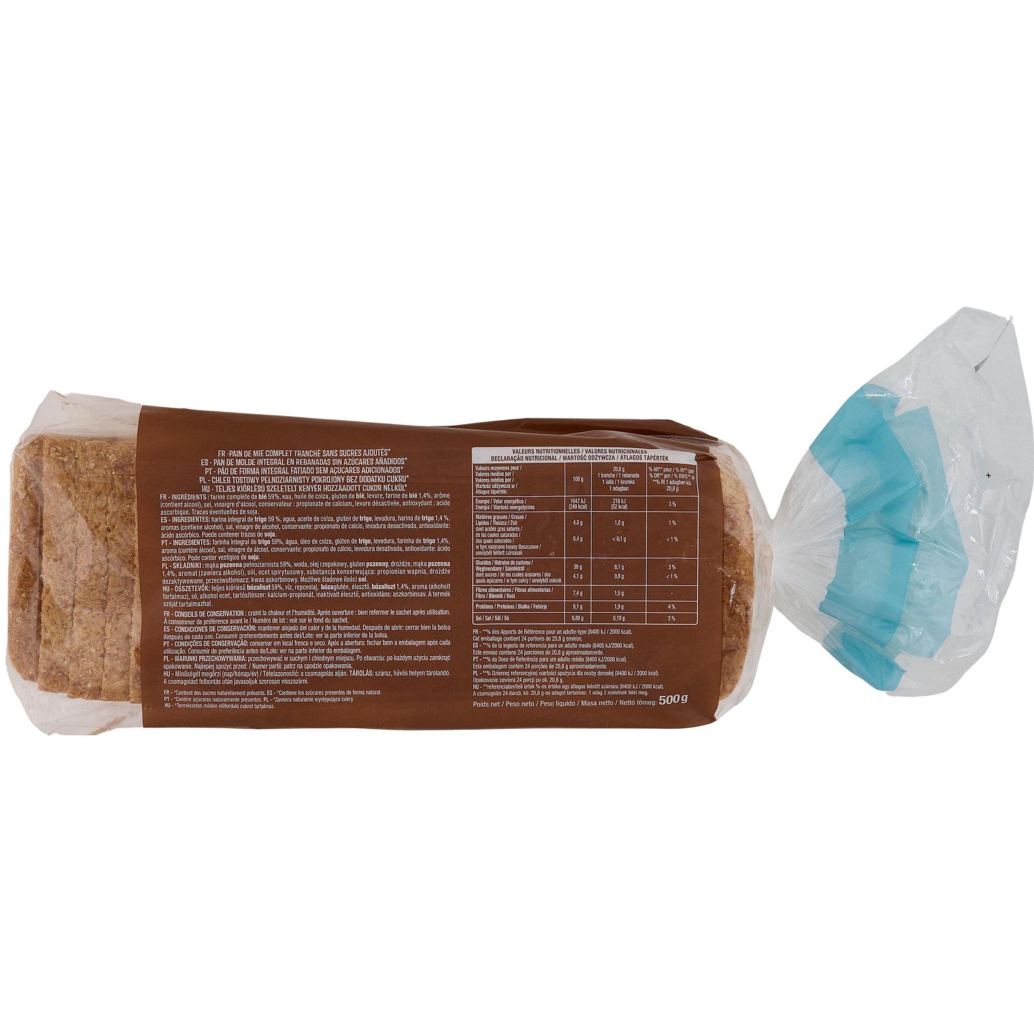 Voir la diapositive 2 : AUCHAN Pain de mie complet sans sucres ajoutés 24 tranches 500g