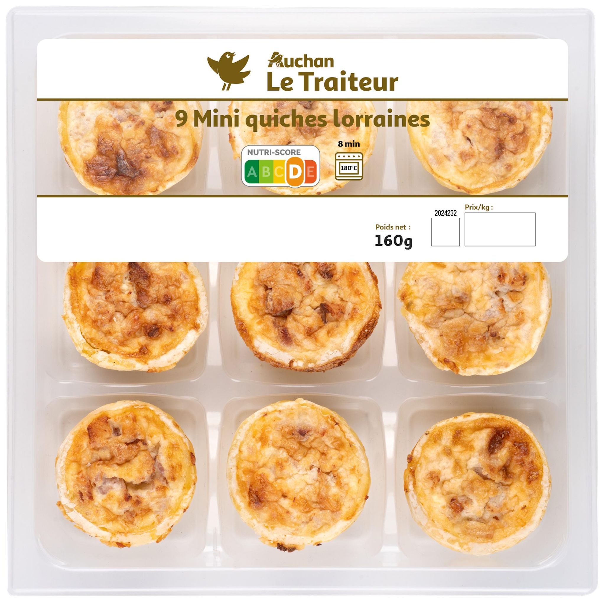 AUCHAN LE TRAITEUR Mini quiches lorraines 9 pièces 160g