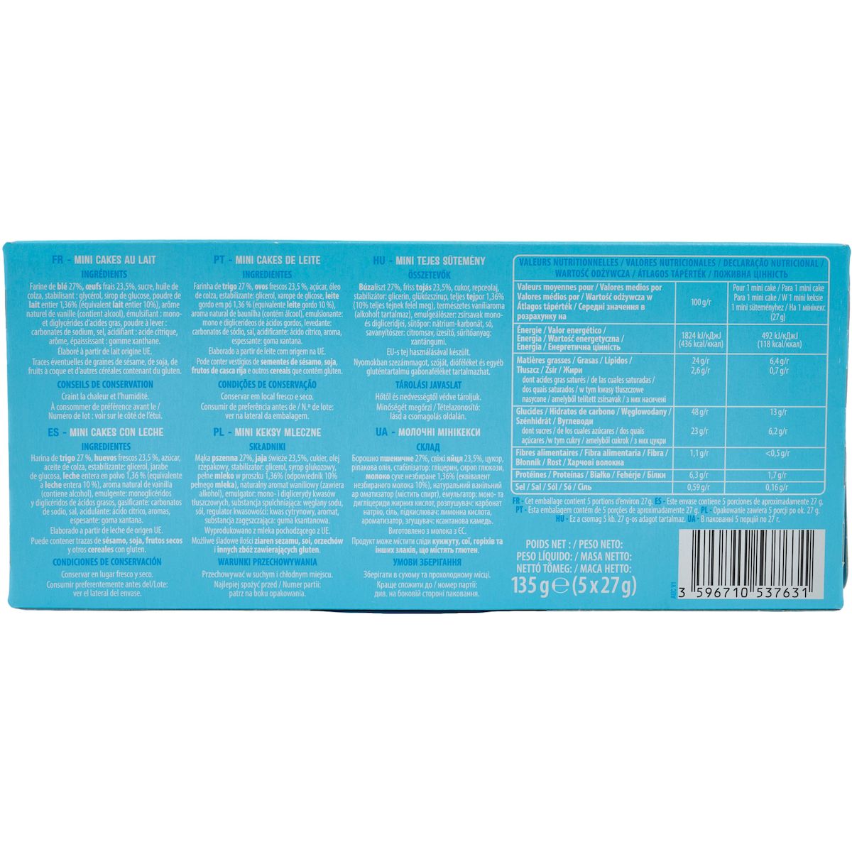 AUCHAN Mini cakes au lait sachets individuels 5 cakes 135g