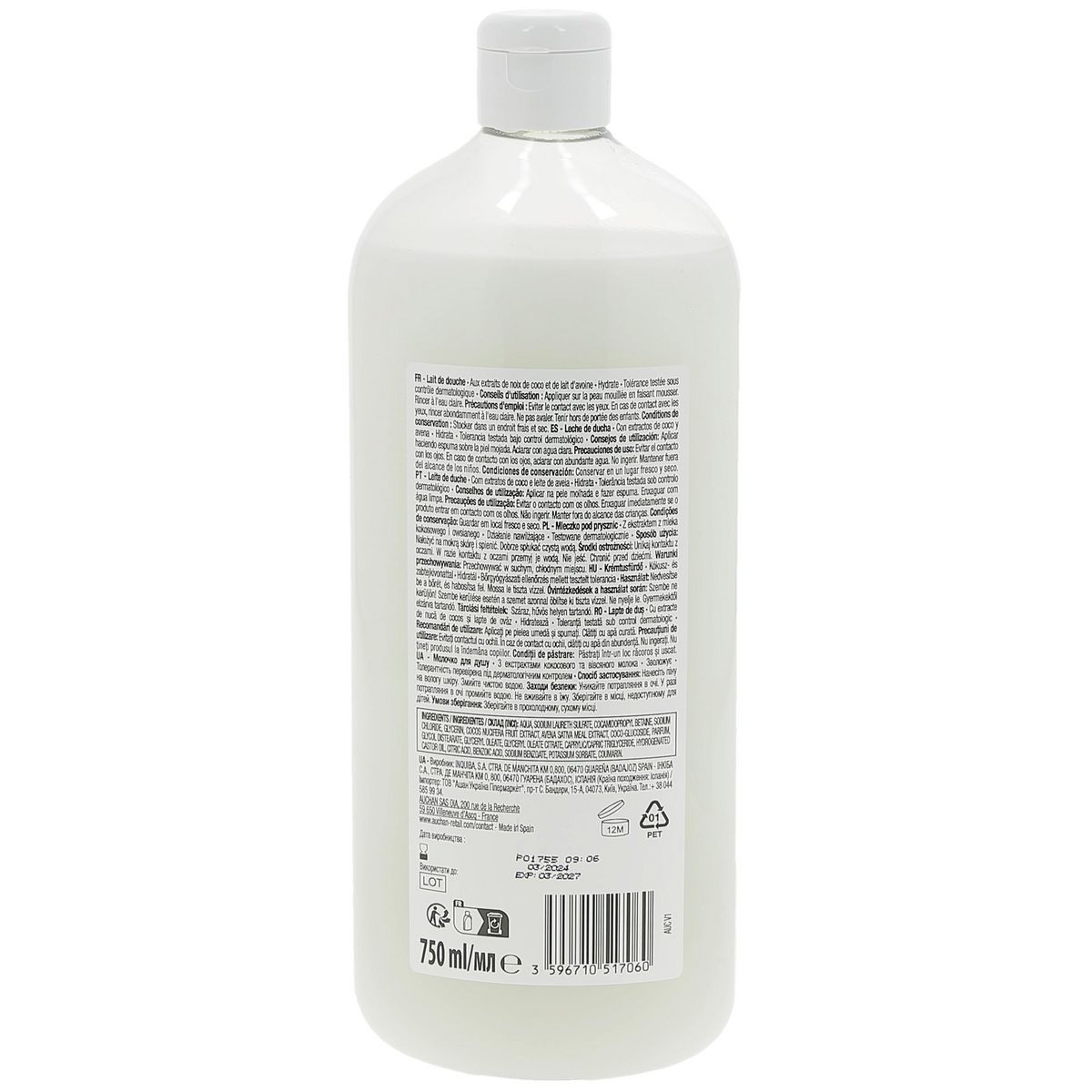 COSMIA Lait de douche aux extraits de noix de coco et de lait d'avoine 750ml