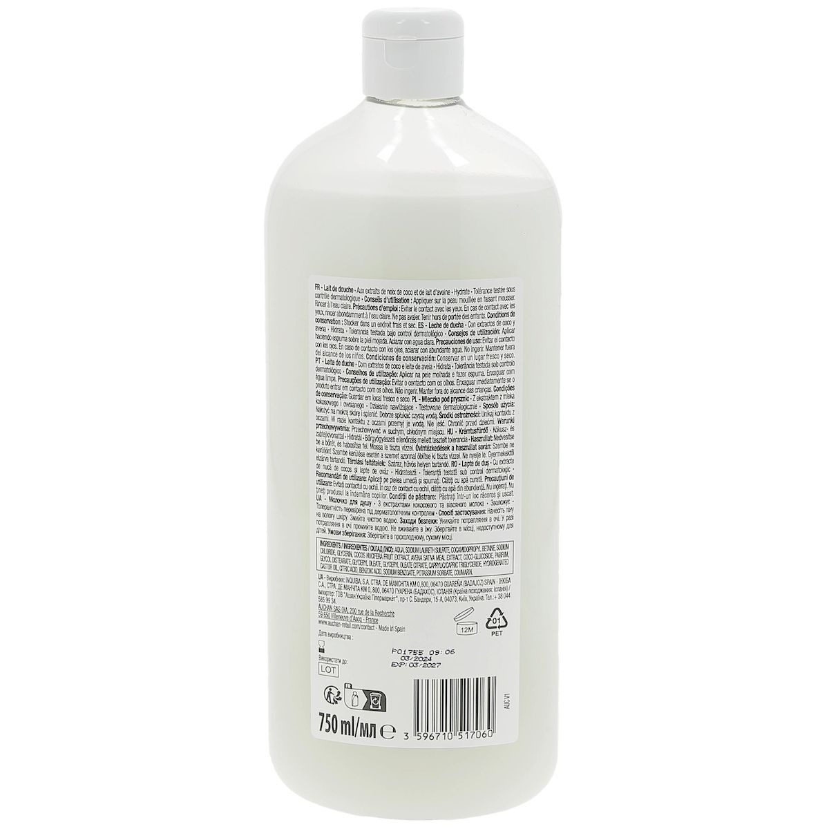 COSMIA Lait de douche aux extraits de noix de coco et de lait d'avoine 750ml