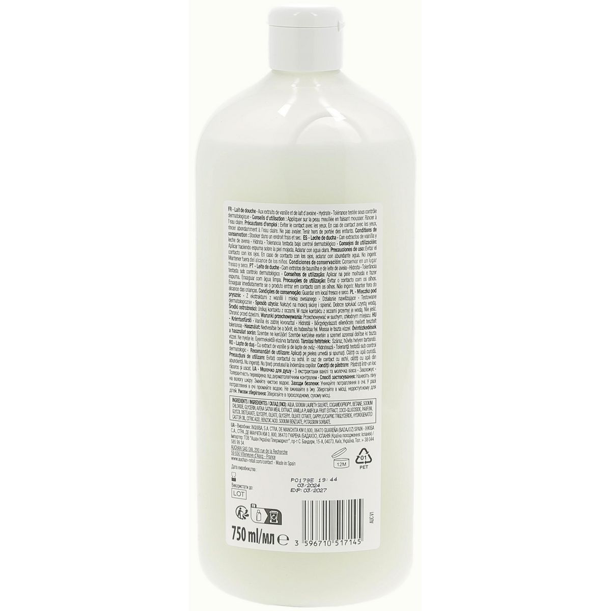 COSMIA Lait de douche hydratant aux extrait de vanille et de lait d'avoine 750ml