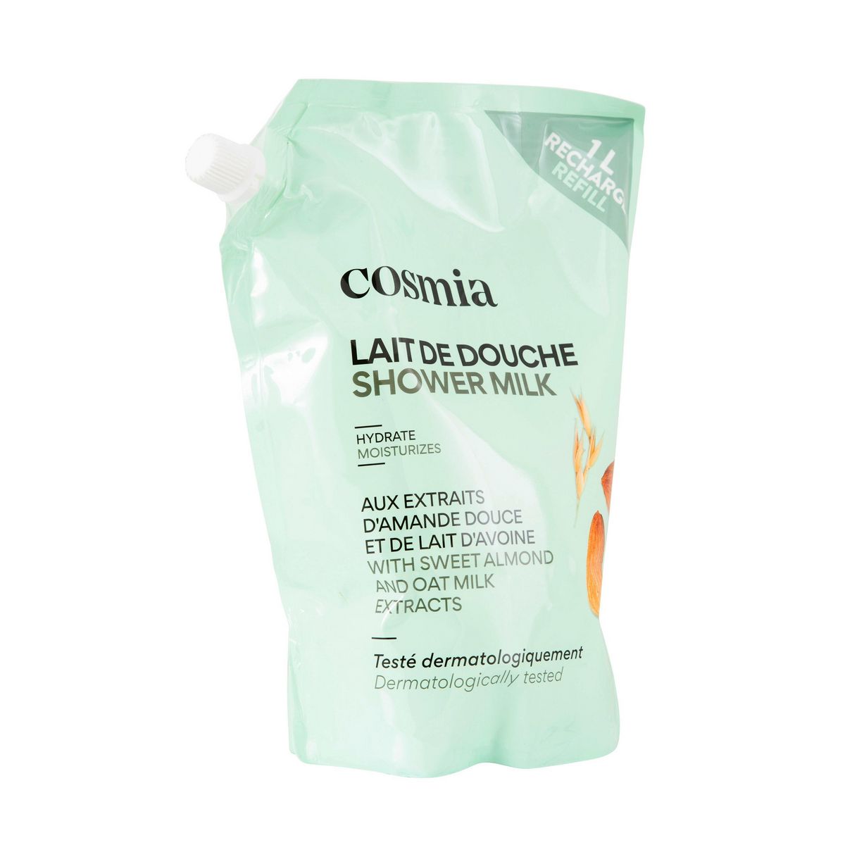 COSMIA Recharge lait de douche hydratant amande douce et lait d'avoine 1L