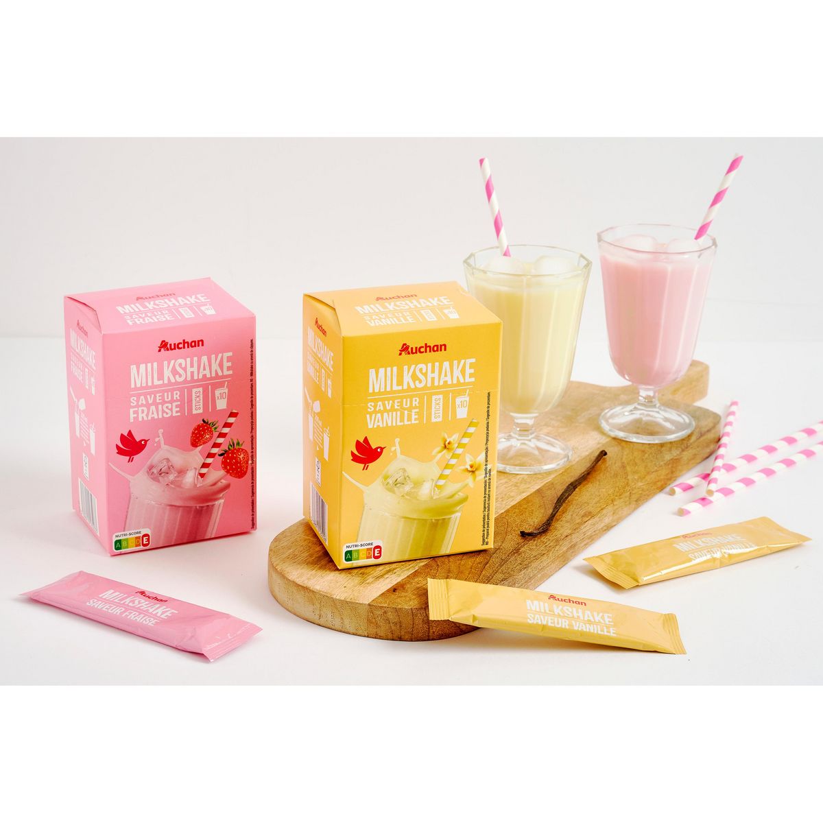 AUCHAN Milkshake saveur vanille en sticks 10 sticks 200g