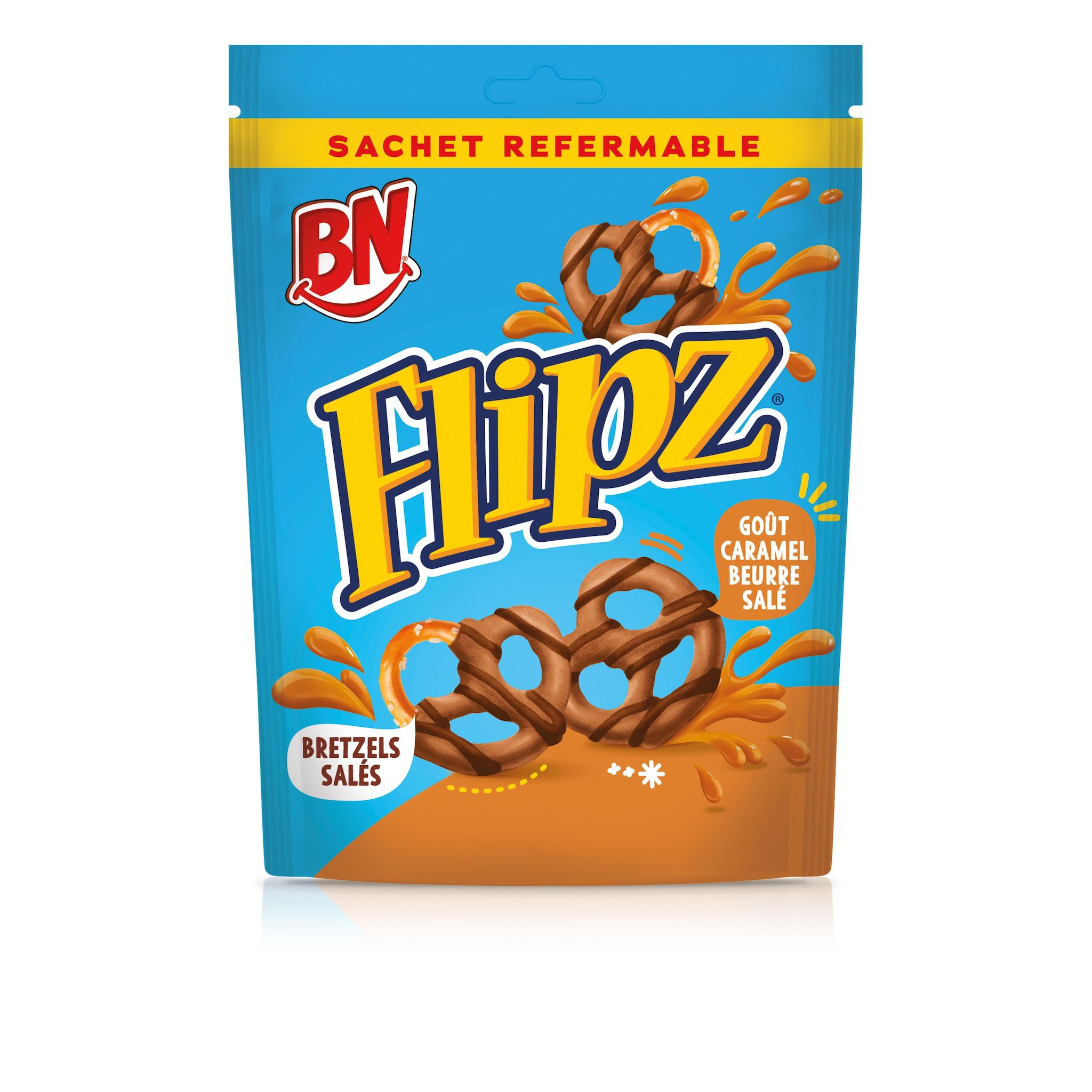 BN Bretzels enrobés saveur caramel beurre salé et saveur chocolat 90g