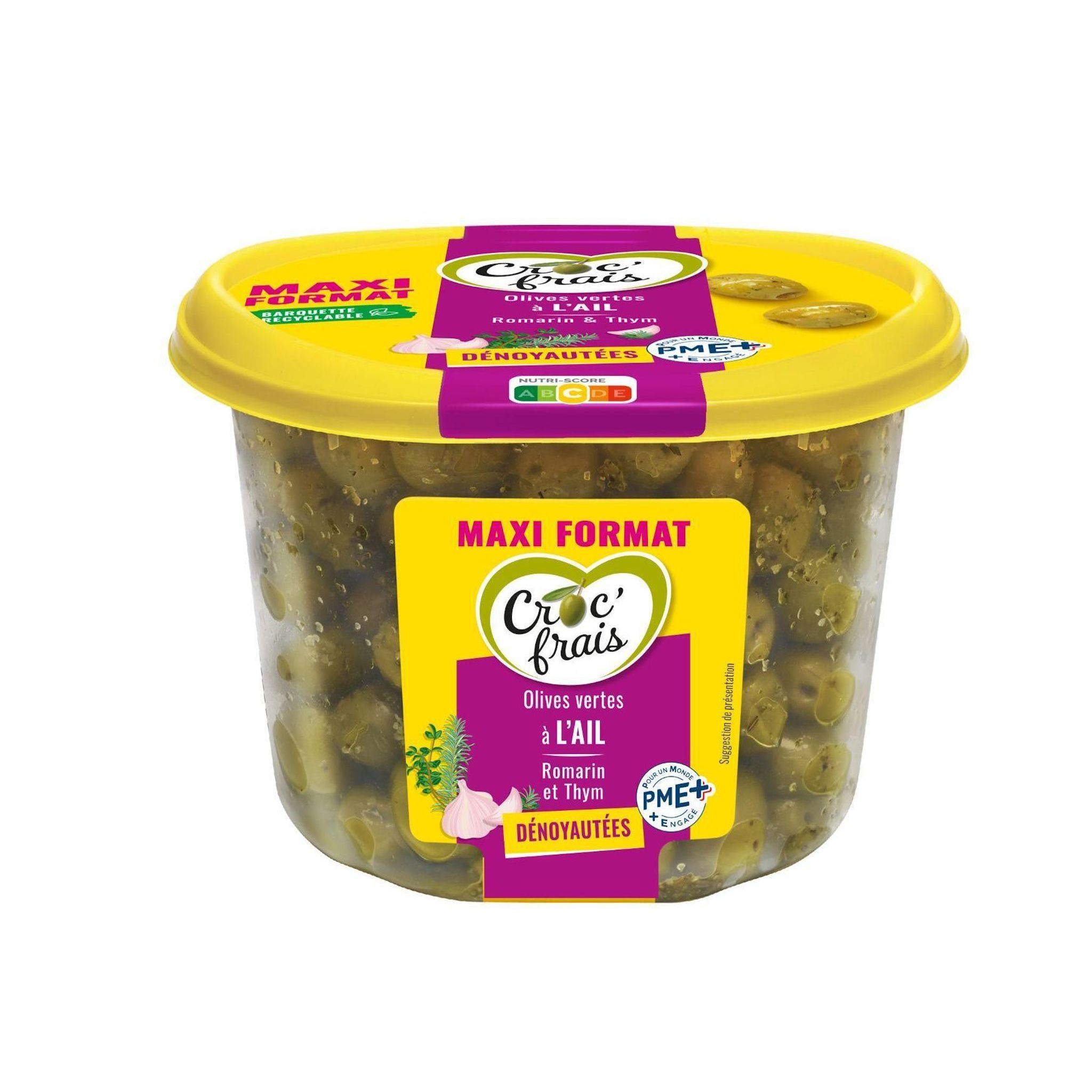 CROC'FRAIS Olives vertes à l'ail romarin et thym 500g