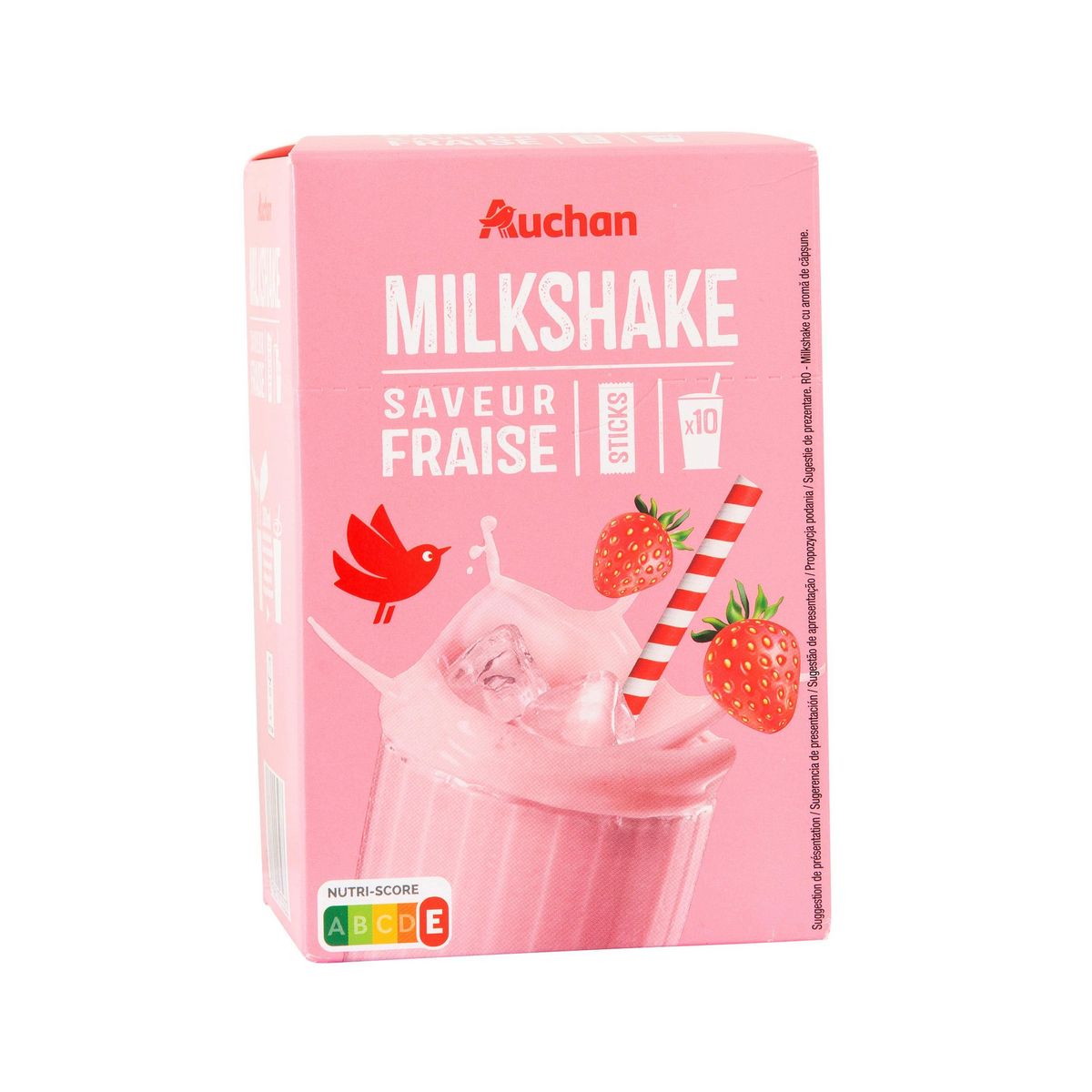AUCHAN Milkshake saveur fraise en sticks 10 sticks 200g