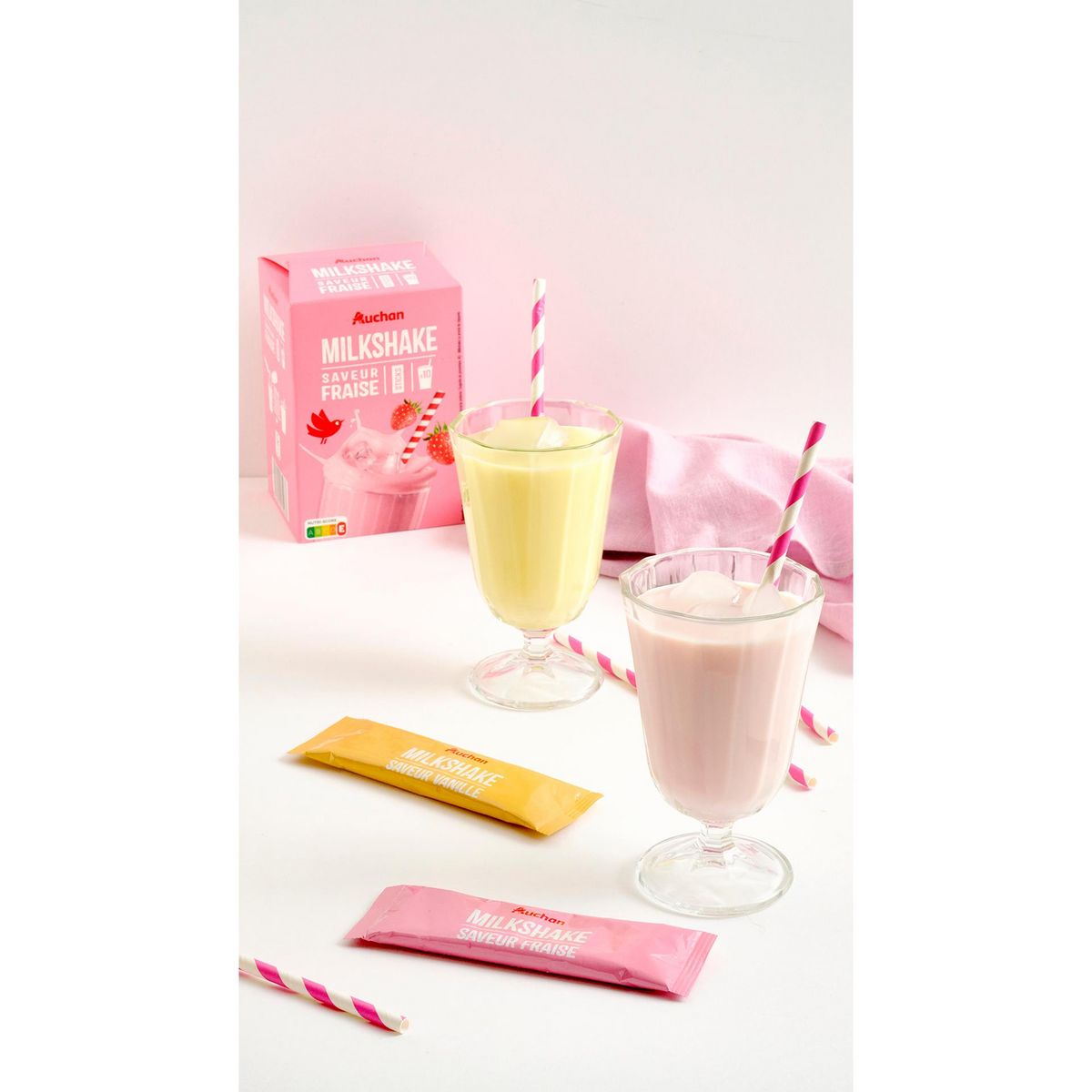 AUCHAN Milkshake saveur fraise en sticks 10 sticks 200g