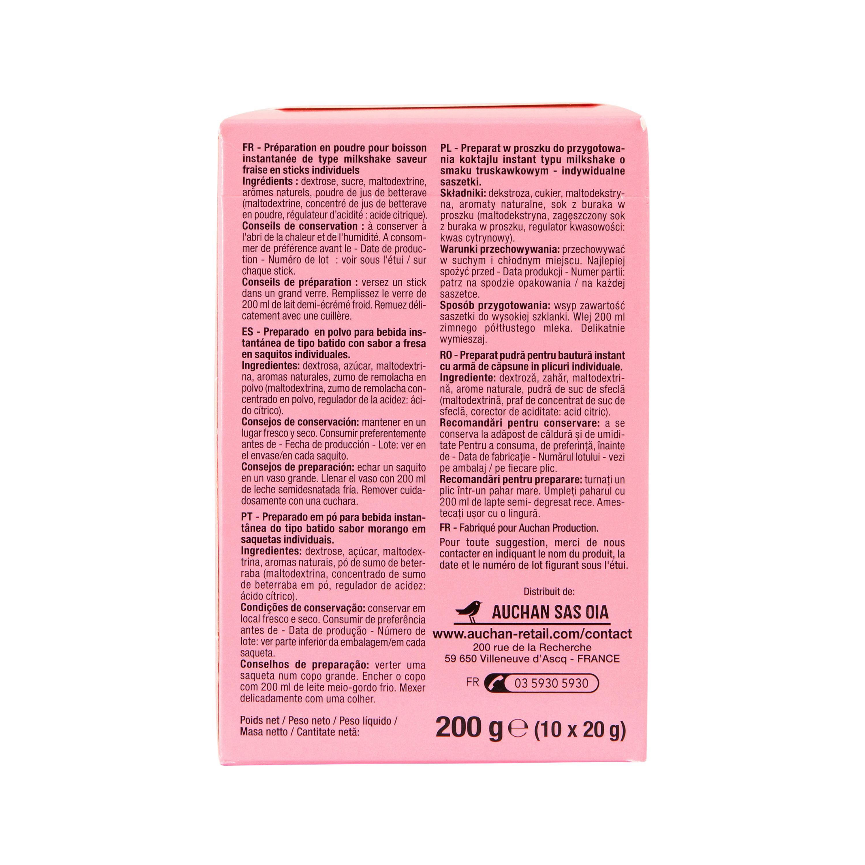 Voir la diapositive 5 : AUCHAN Milkshake saveur fraise en sticks 10 sticks 200g