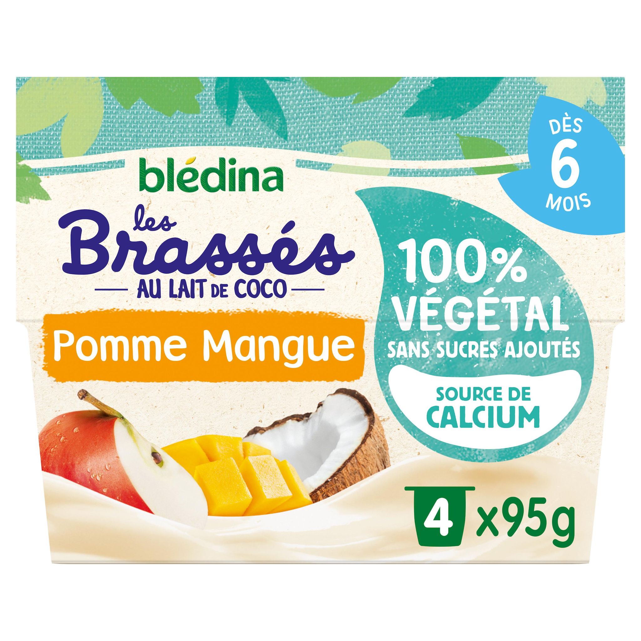 Voir la diapositive 2 : BLEDINA Les brassés 100 % végétal au lait de coco pomme mangue dès 6 mois 4x95g