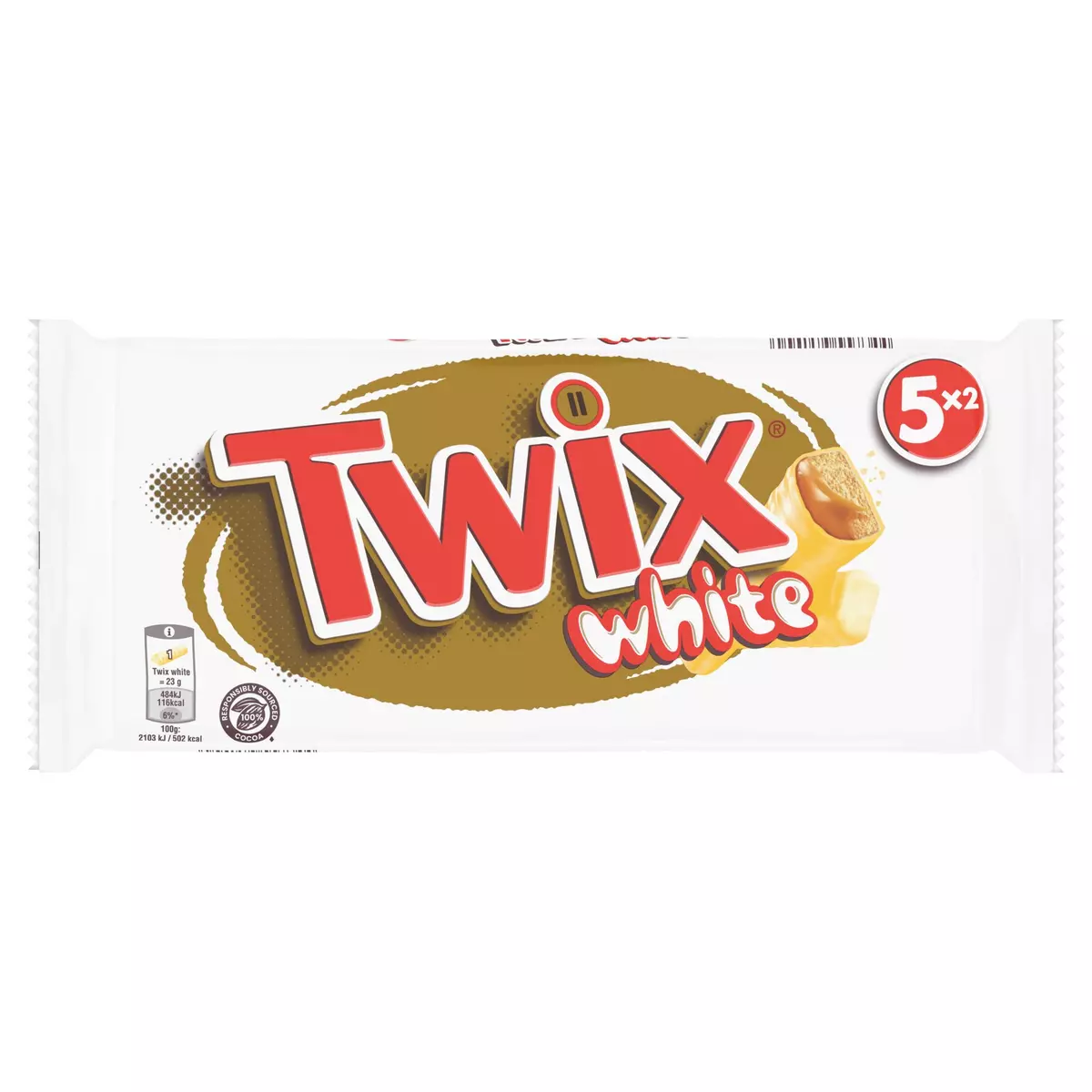 TWIX White barres au biscuit recouvert de caramel enrobés de chocolat blanc 5x2 barres 230g