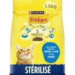 FRISKIES Croquettes mélange saumon thon et légumes pour chat adulte stérilisé 1.5kg