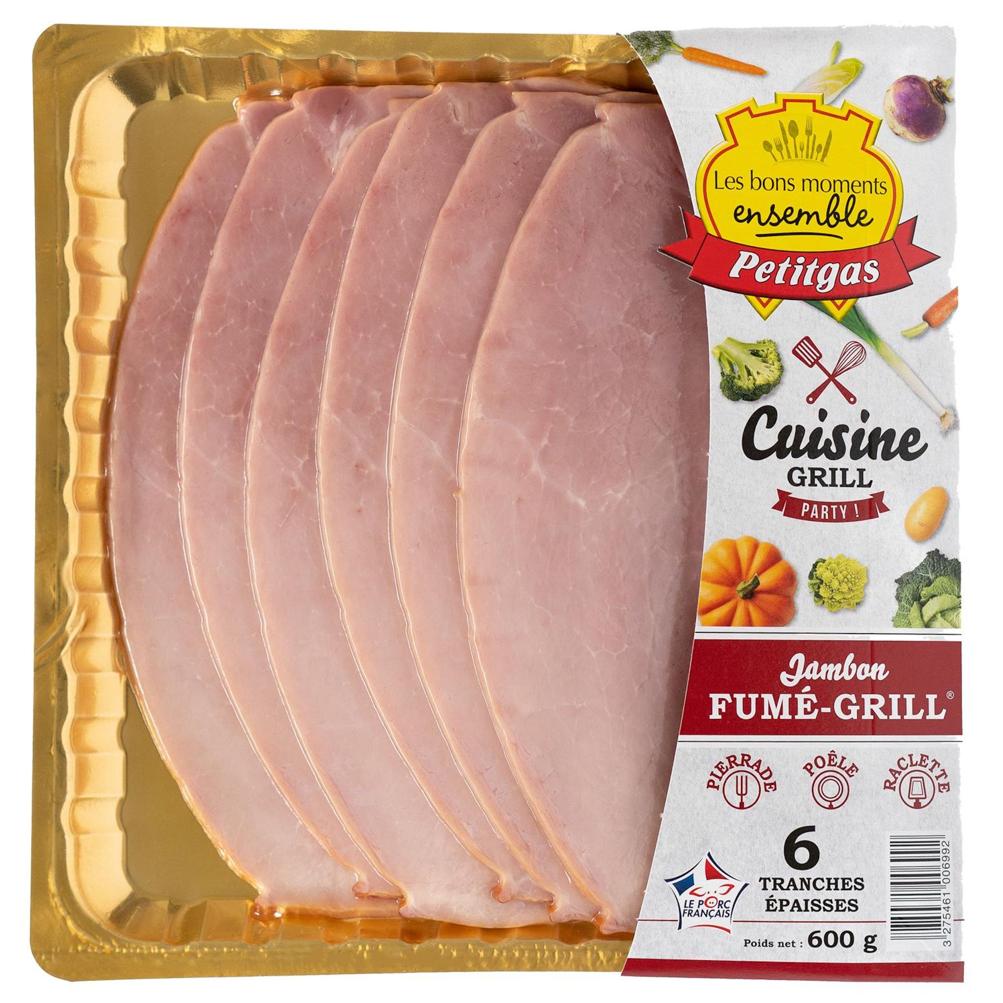 PETITGAS Jambon fumé grill 6 tranches épaisses 600g