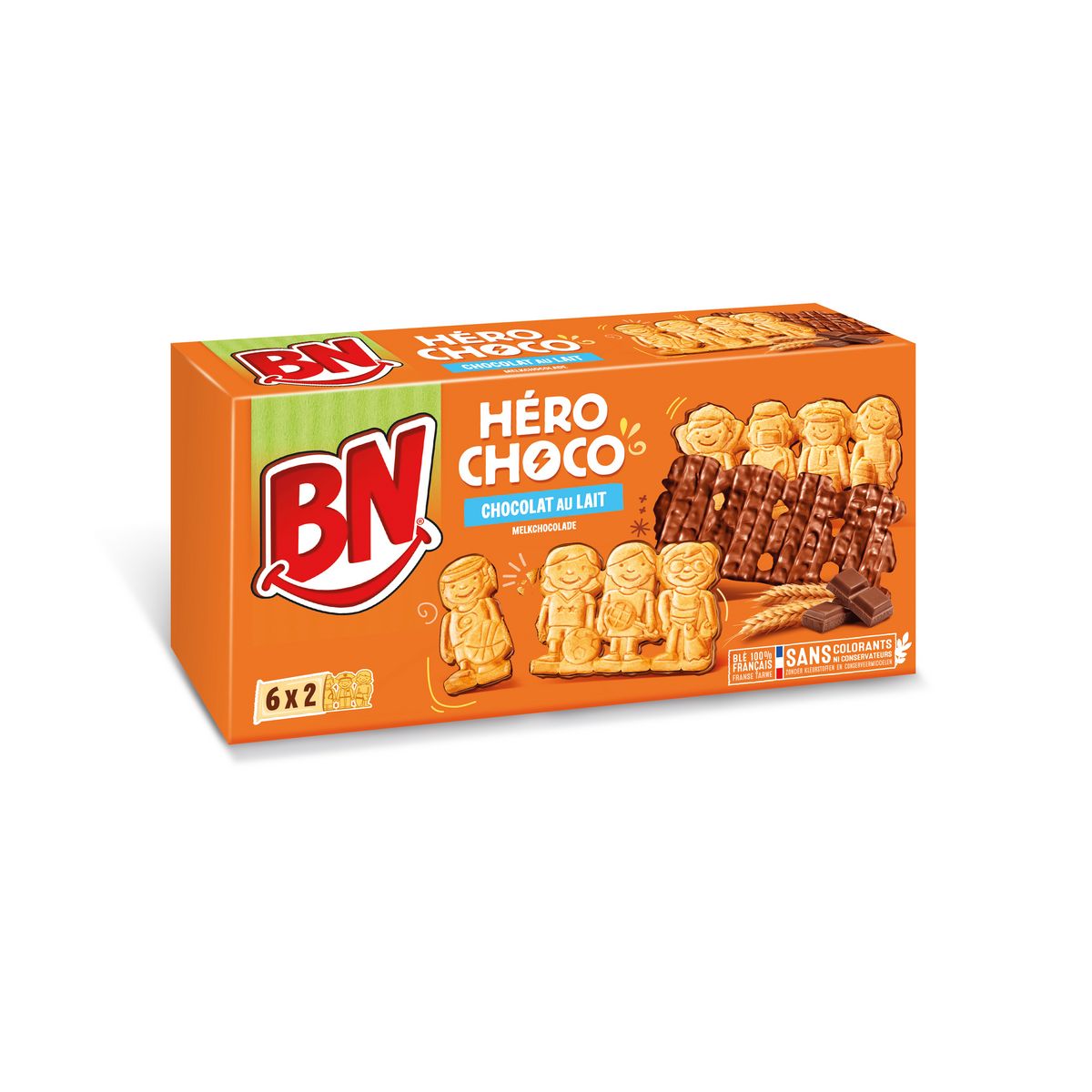 BN Héro Choco Biscuits nappés de chocolat au lait sachets fraîcheur 6x2 biscuits 175g
