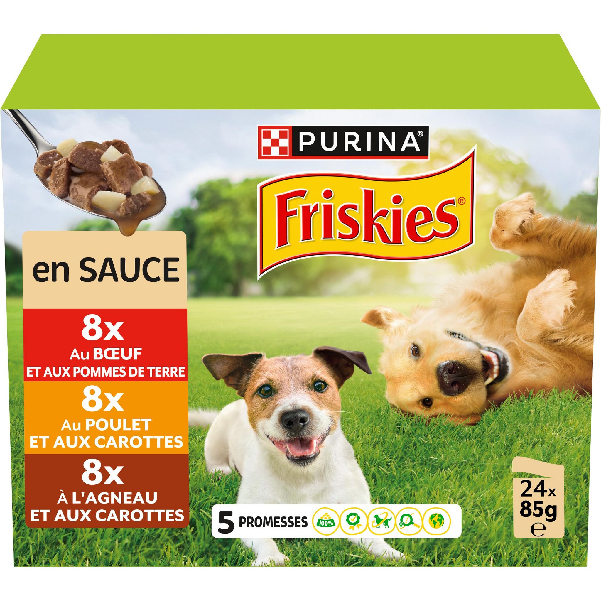 Voir la diapositive 2 : FRISKIES Sachets repas en sauce boeuf poulet agneau pour chien 24 sachets 24x85g