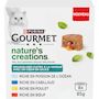 Voir la diapositive 2 : PURINA Gourmet nature's creations Mousselines coeur en sauce au poisson poulet et boeuf pour chat 8x85g