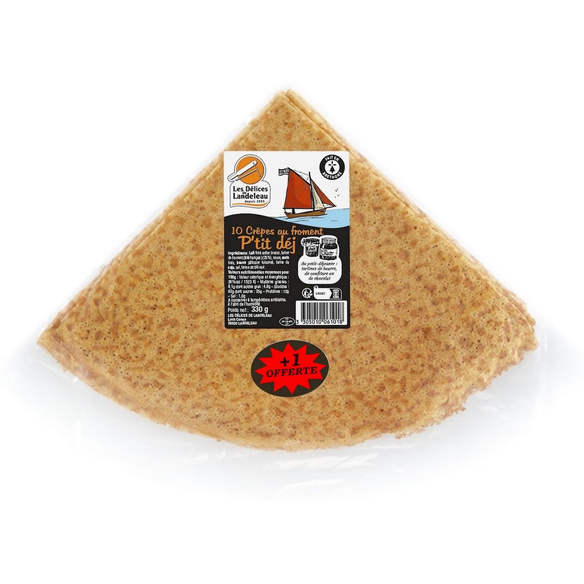 LES DELICES DE LANDEREAU Crêpes froment petit déjeuner x 10 + 1 offerte 330 g