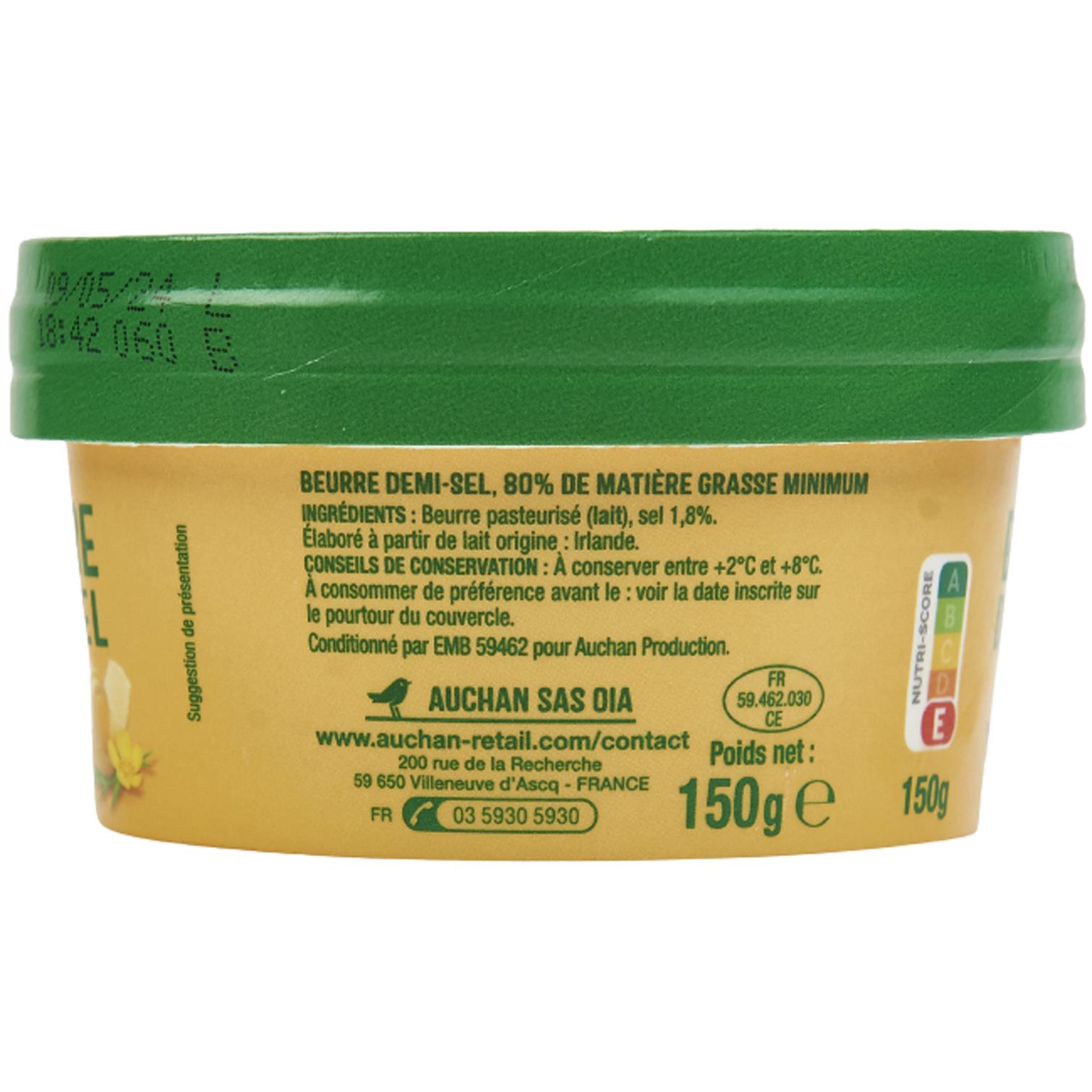 Voir la diapositive 2 : AUCHAN Beurre demi-sel 81%MG 150g