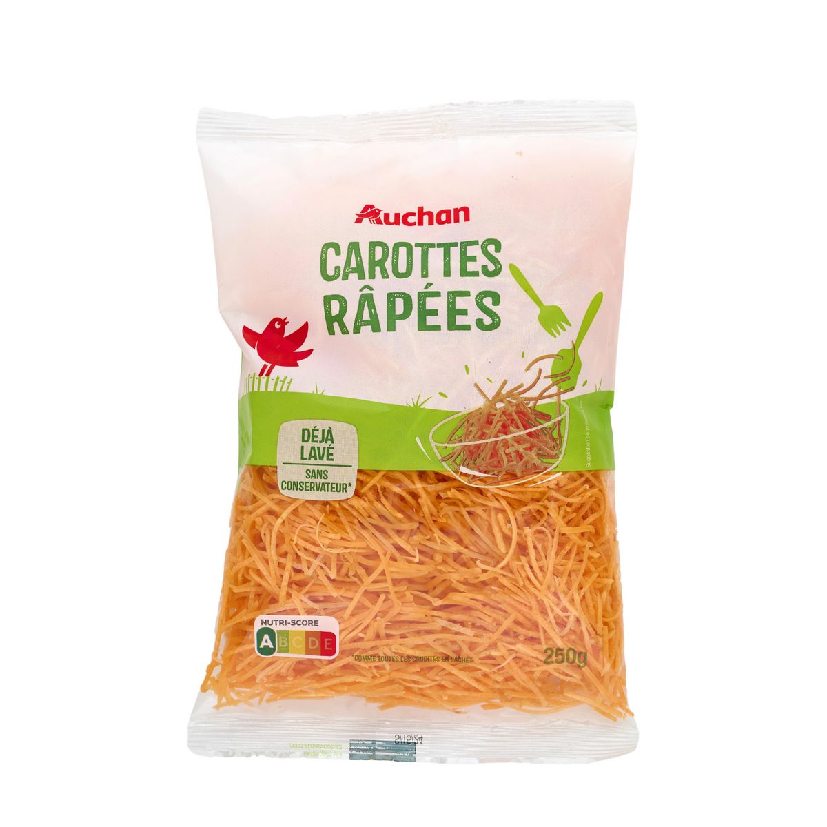 AUCHAN Carottes râpées déjà lavé 3-4 parts 250g