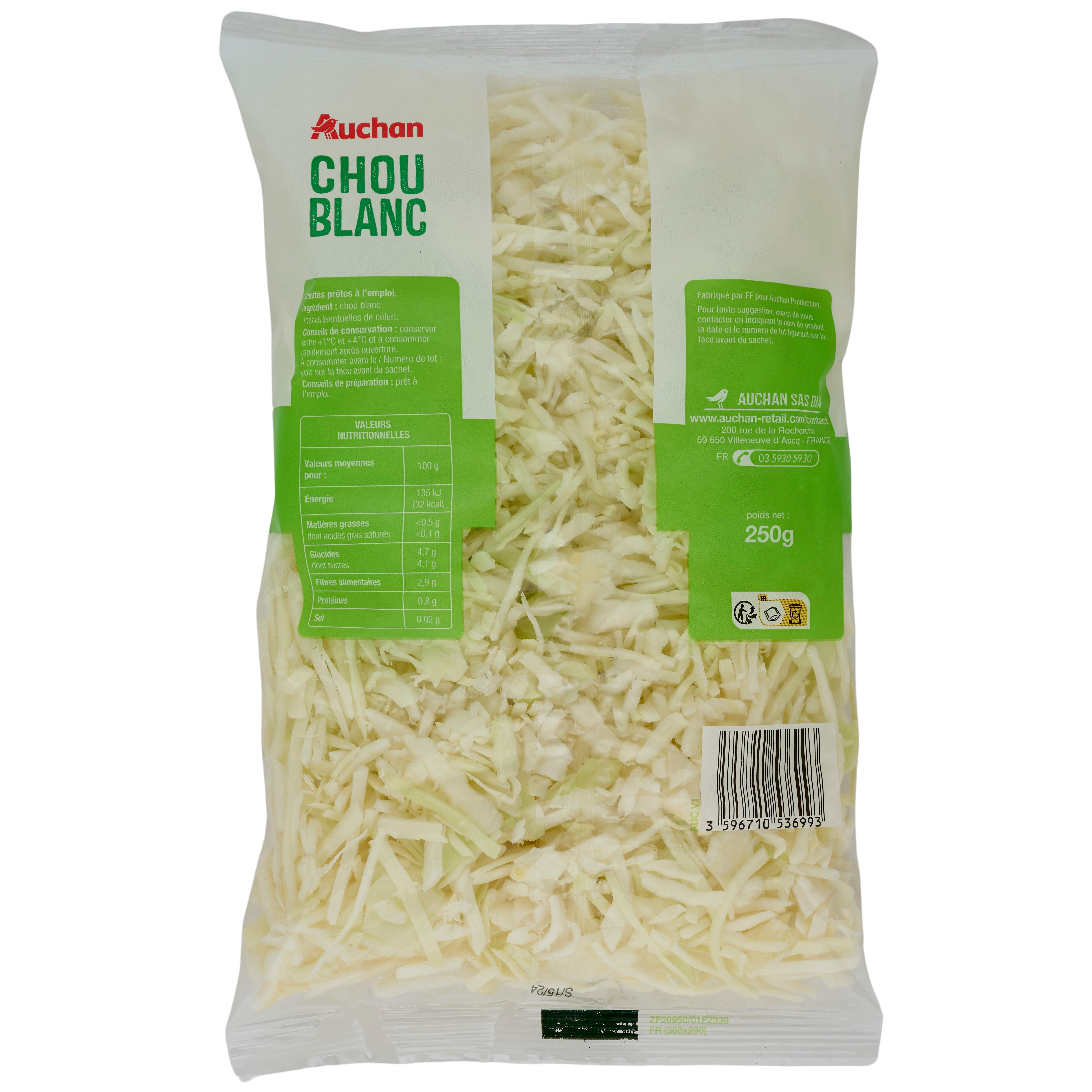 Voir la diapositive 2 : AUCHAN Chou blanc 3-4 parts 250g