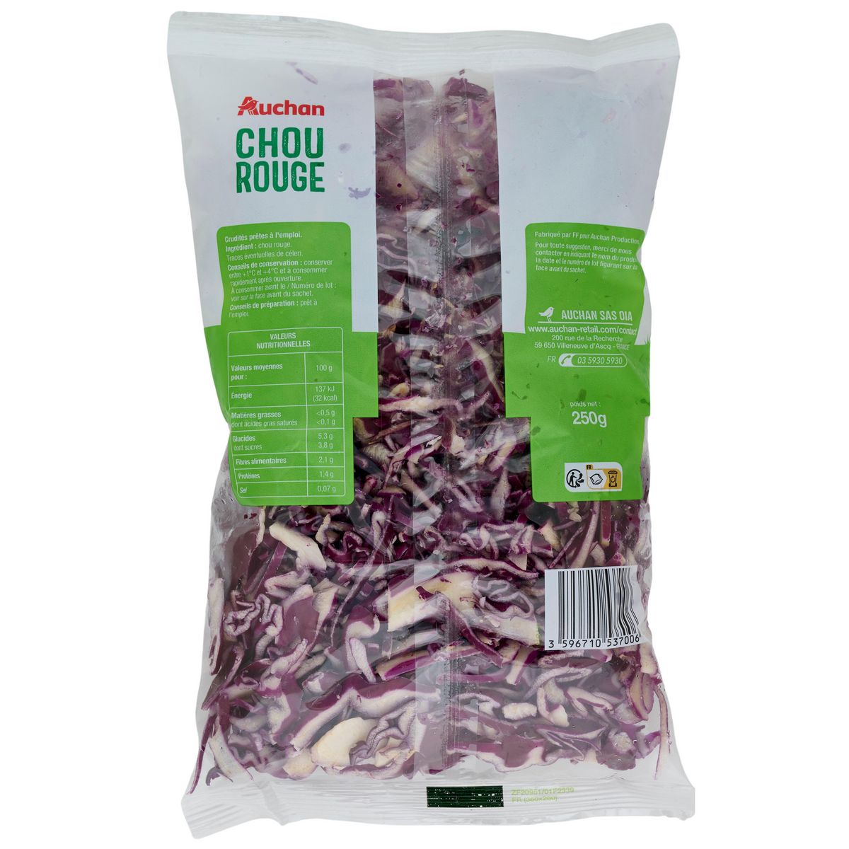 AUCHAN Chou rouge déjà lavé 3-4 parts 250g