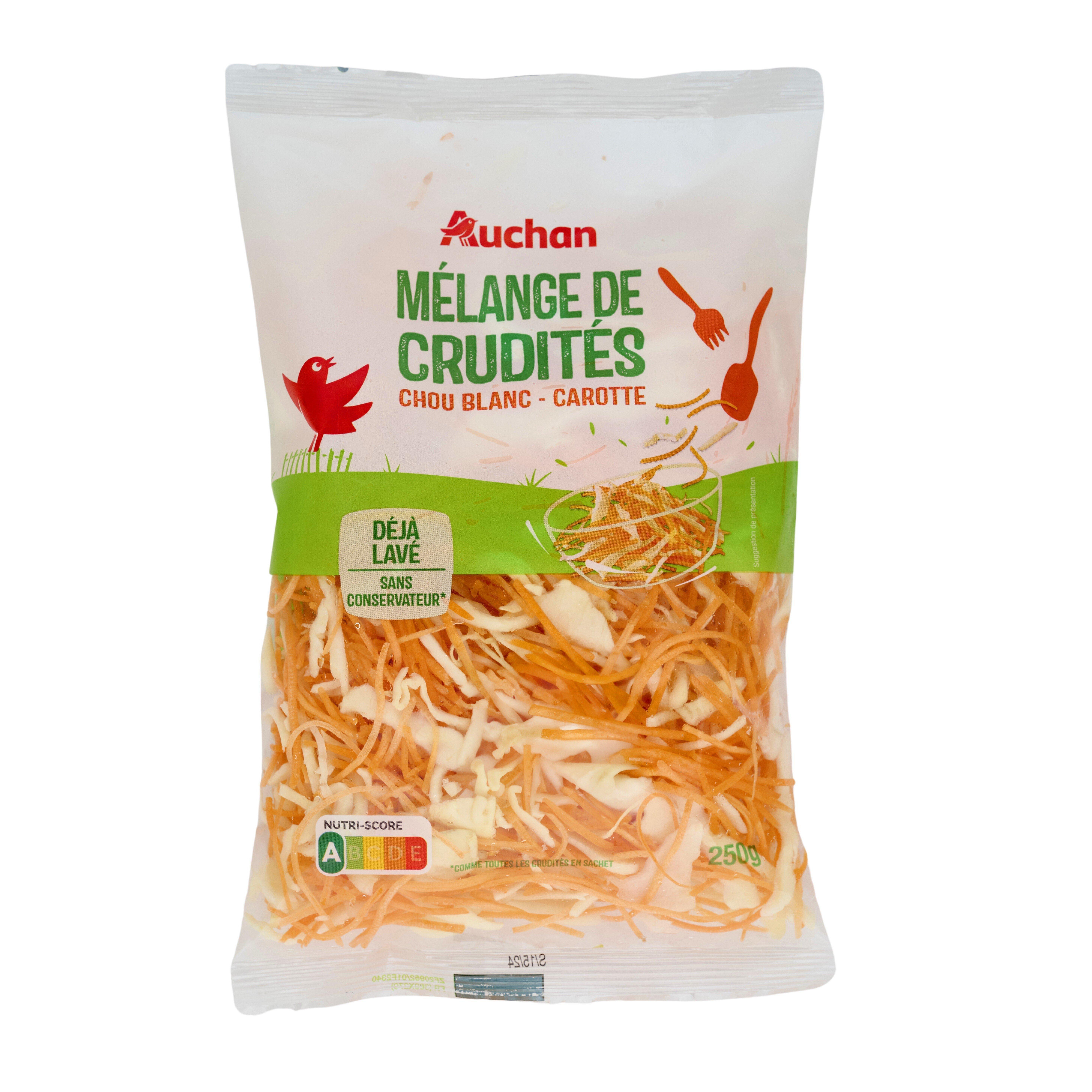 Voir la diapositive 3 : AUCHAN Mélange de crudités chou blanc carotte 2-3 parts 250g