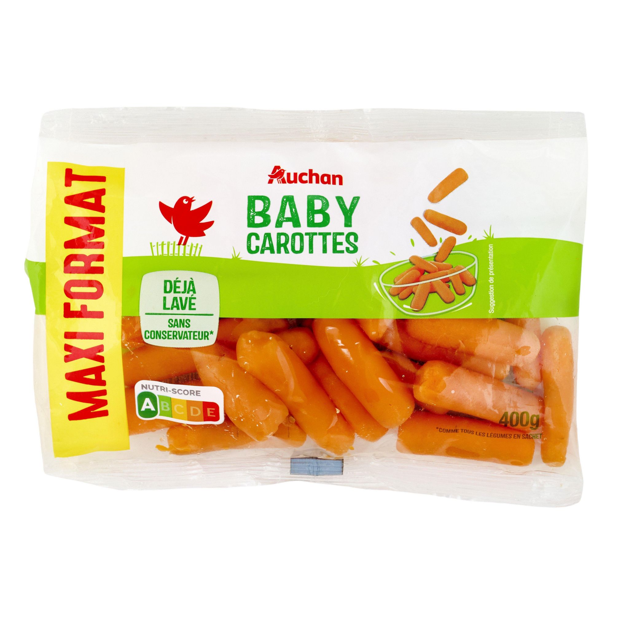 Voir la diapositive 3 : AUCHAN Baby carottes déjà lavé 400g
