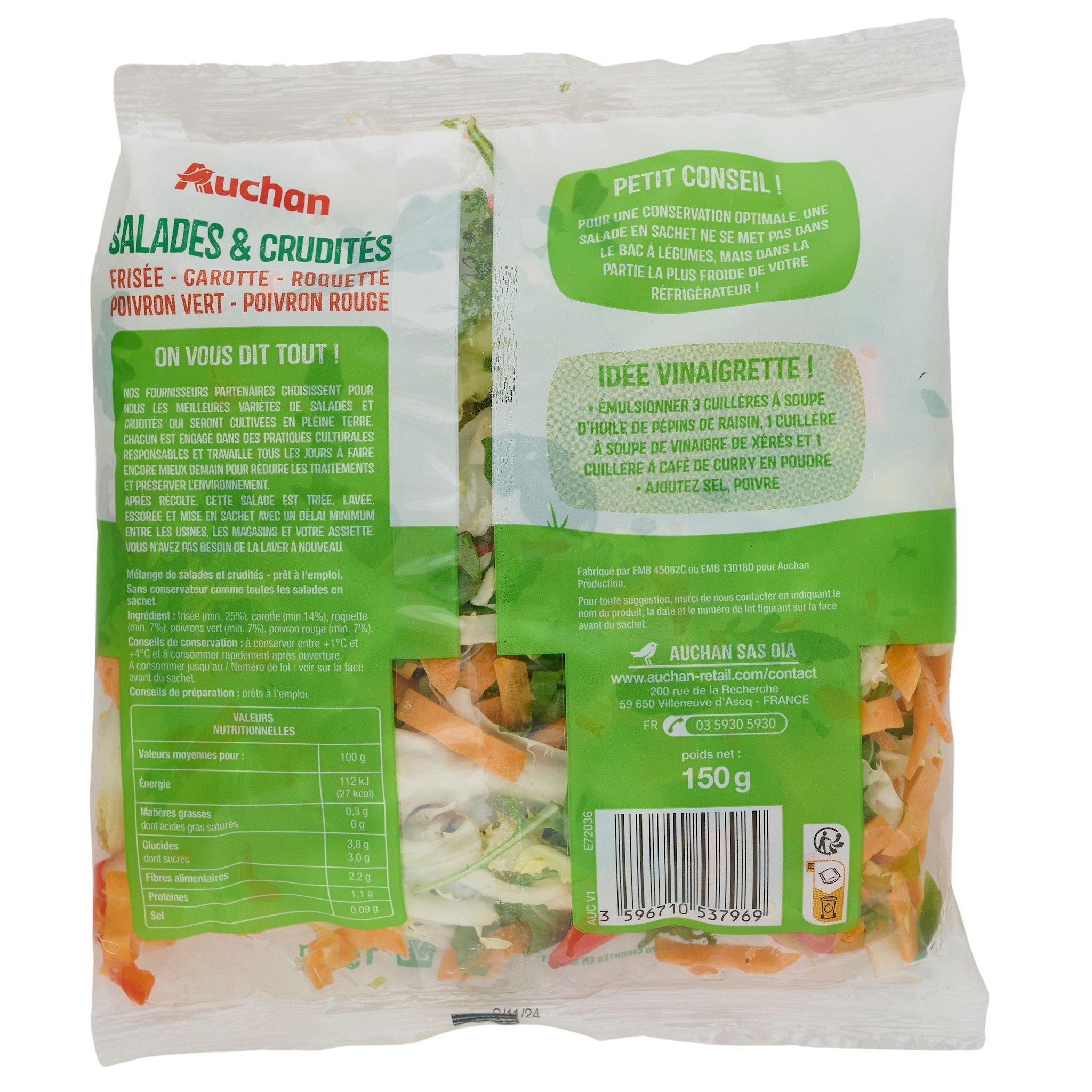 Voir la diapositive 2 : AUCHAN Salades et crudités 2/3 parts 150g