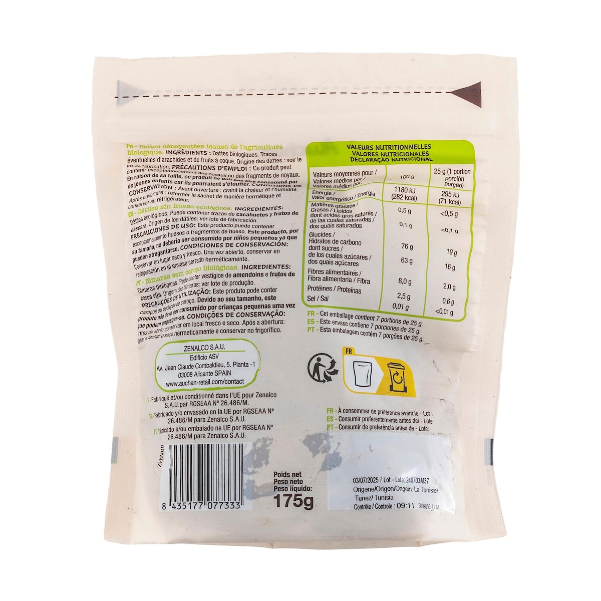 AUCHAN BIO Dattes dénoyautées bio 175g