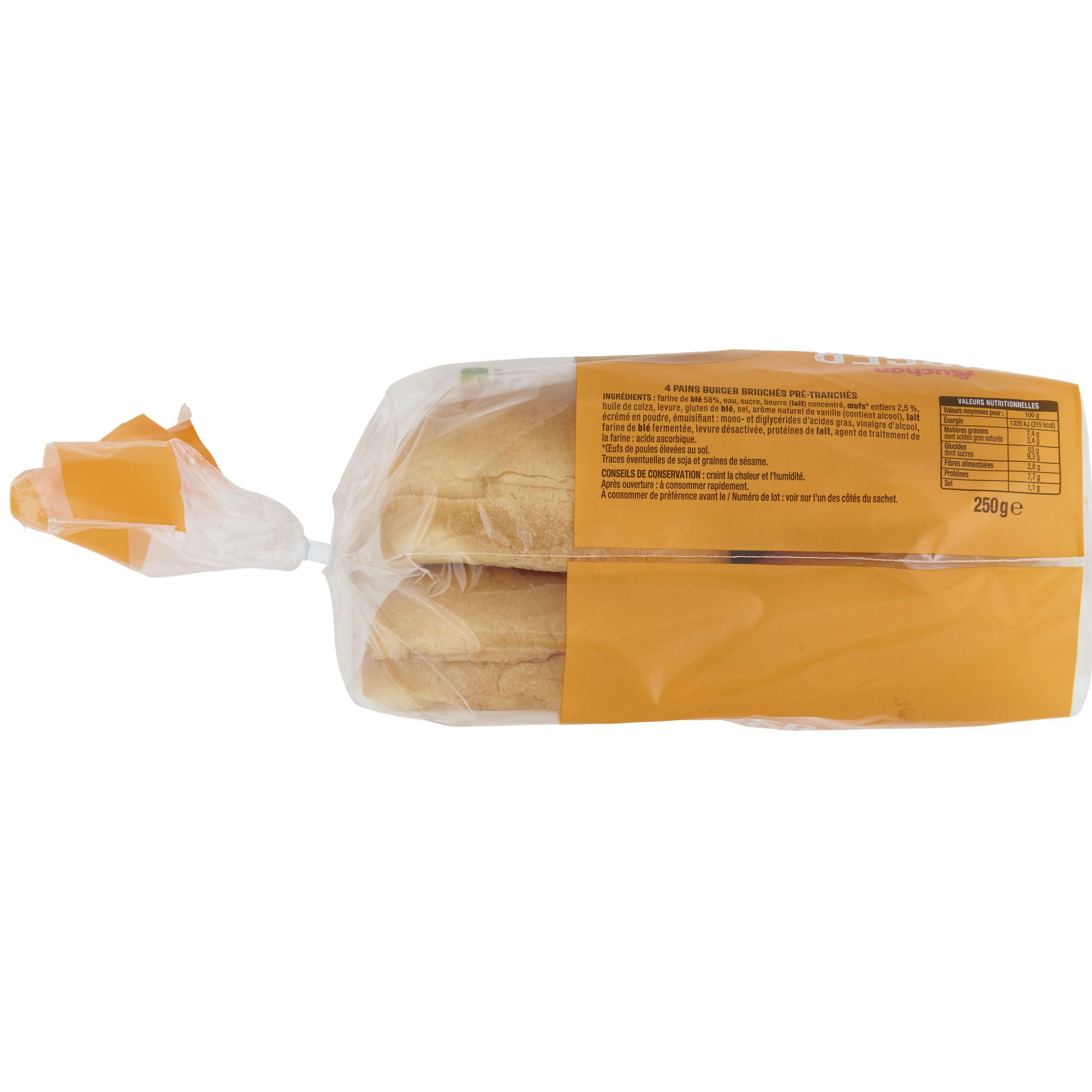 Voir la diapositive 3 : AUCHAN Pain burger brioché 4 pièces 250g